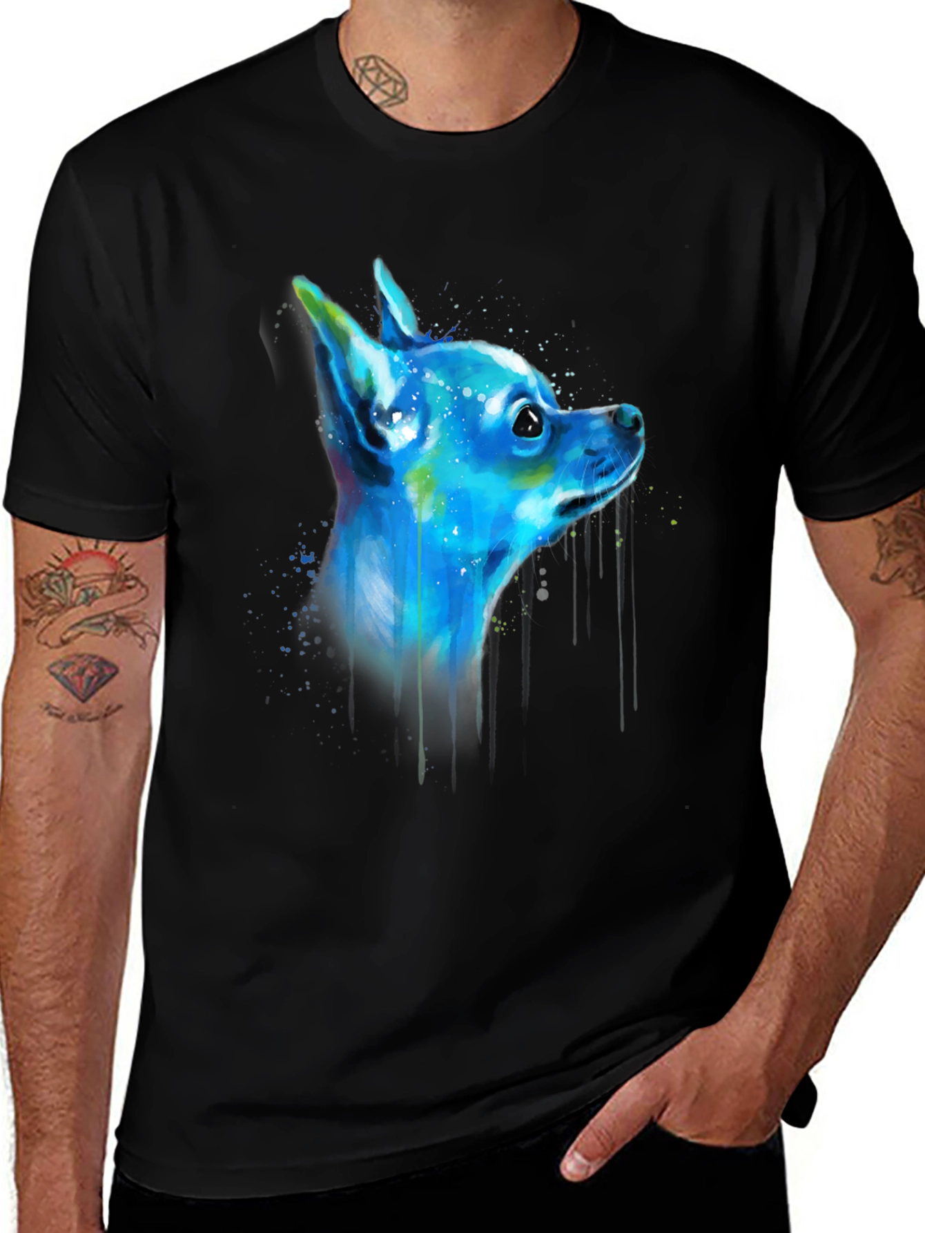 Chihuahua Dog Art Graphic Black T-Shirt