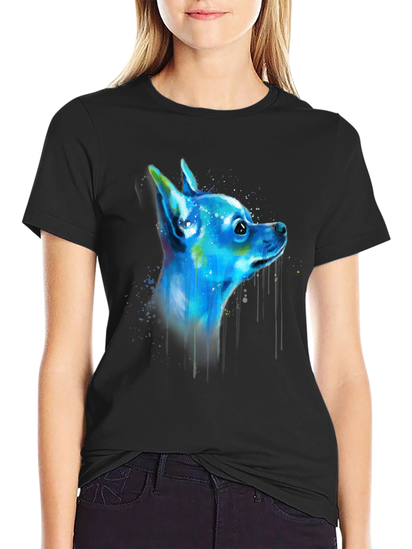 Chihuahua Dog Art Graphic Black T-Shirt