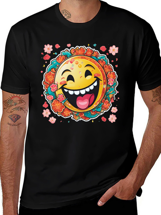 Happy Emoji Graphic T-Shirt - Fun Floral Design