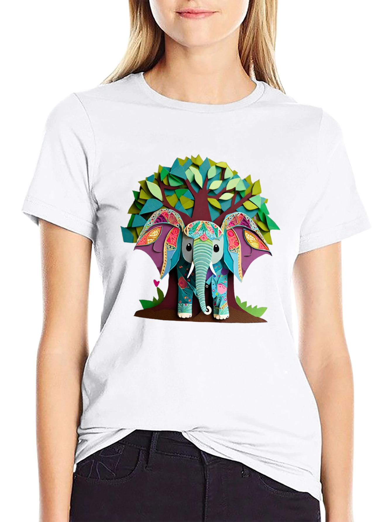 Elephant Tree Graphic Black T-Shirt