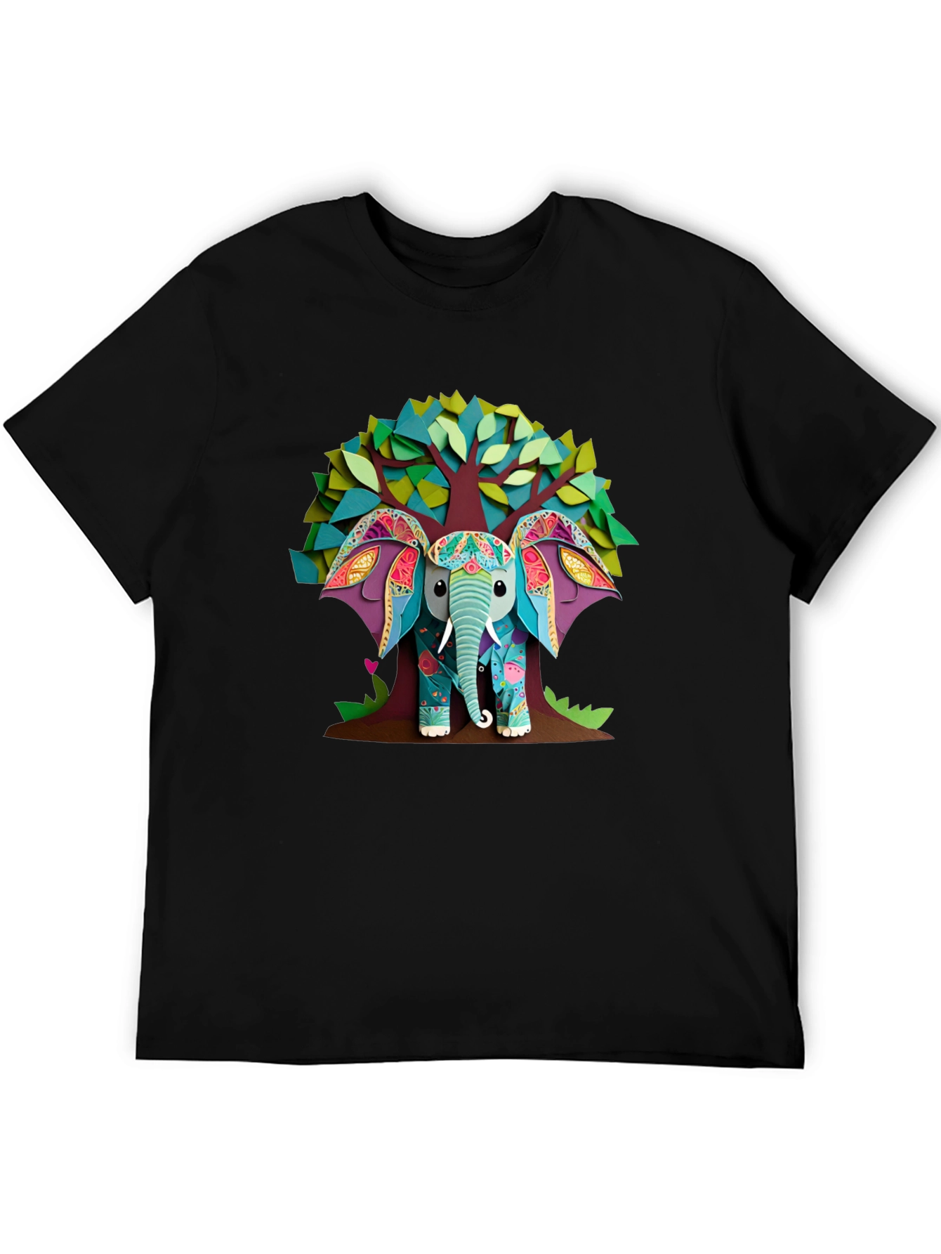 Elephant Tree Graphic Black T-Shirt