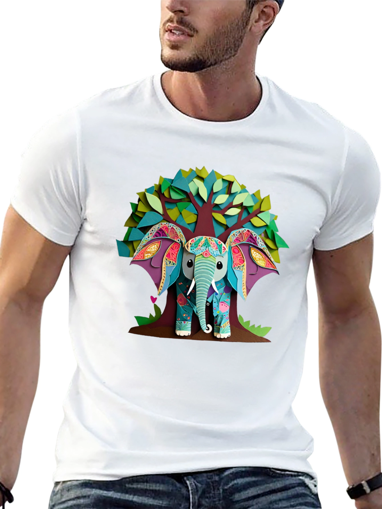 Elephant Tree Graphic Black T-Shirt