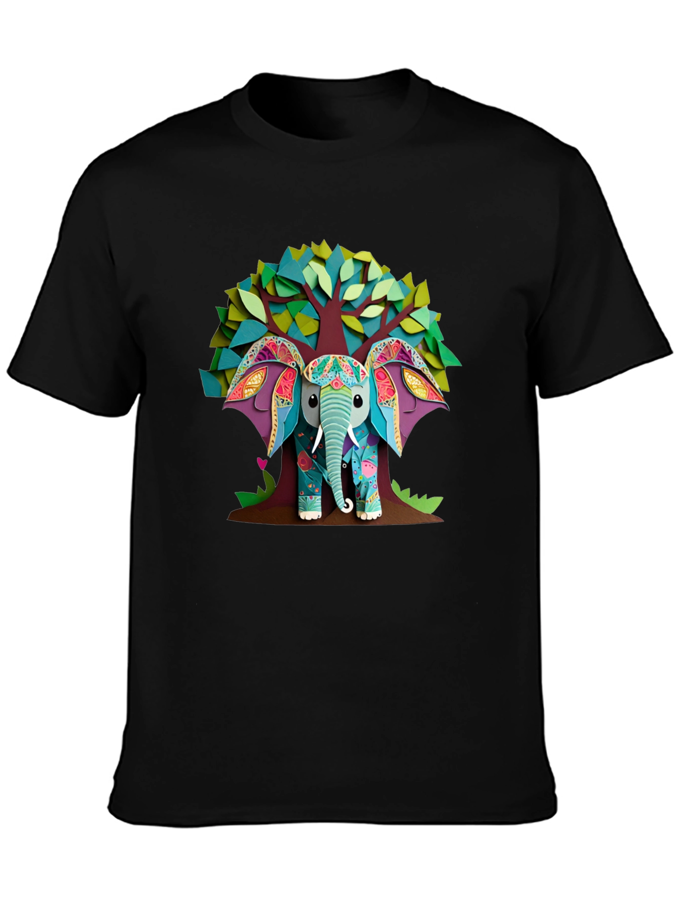 Elephant Tree Graphic Black T-Shirt