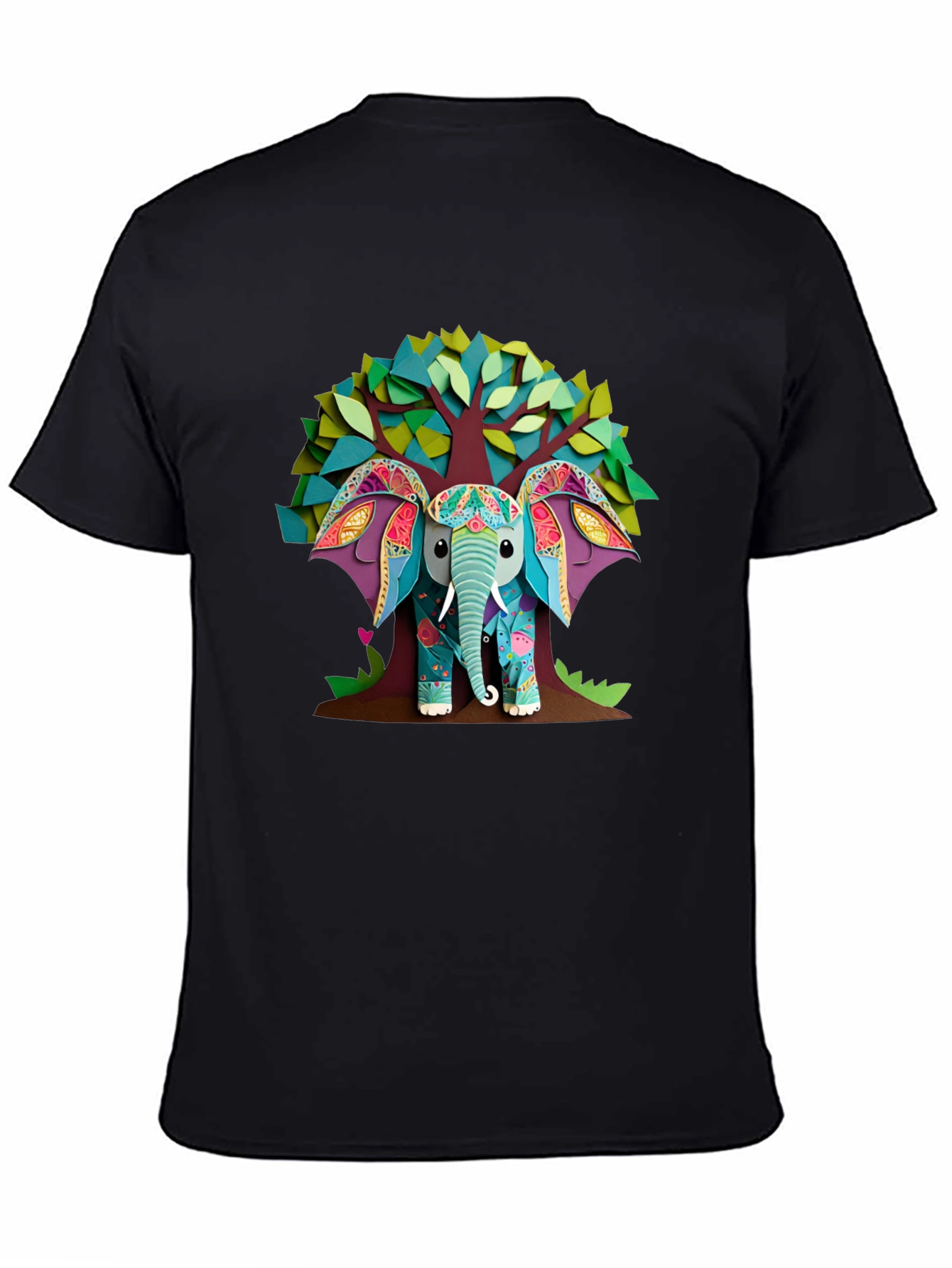 Elephant Tree Graphic Black T-Shirt