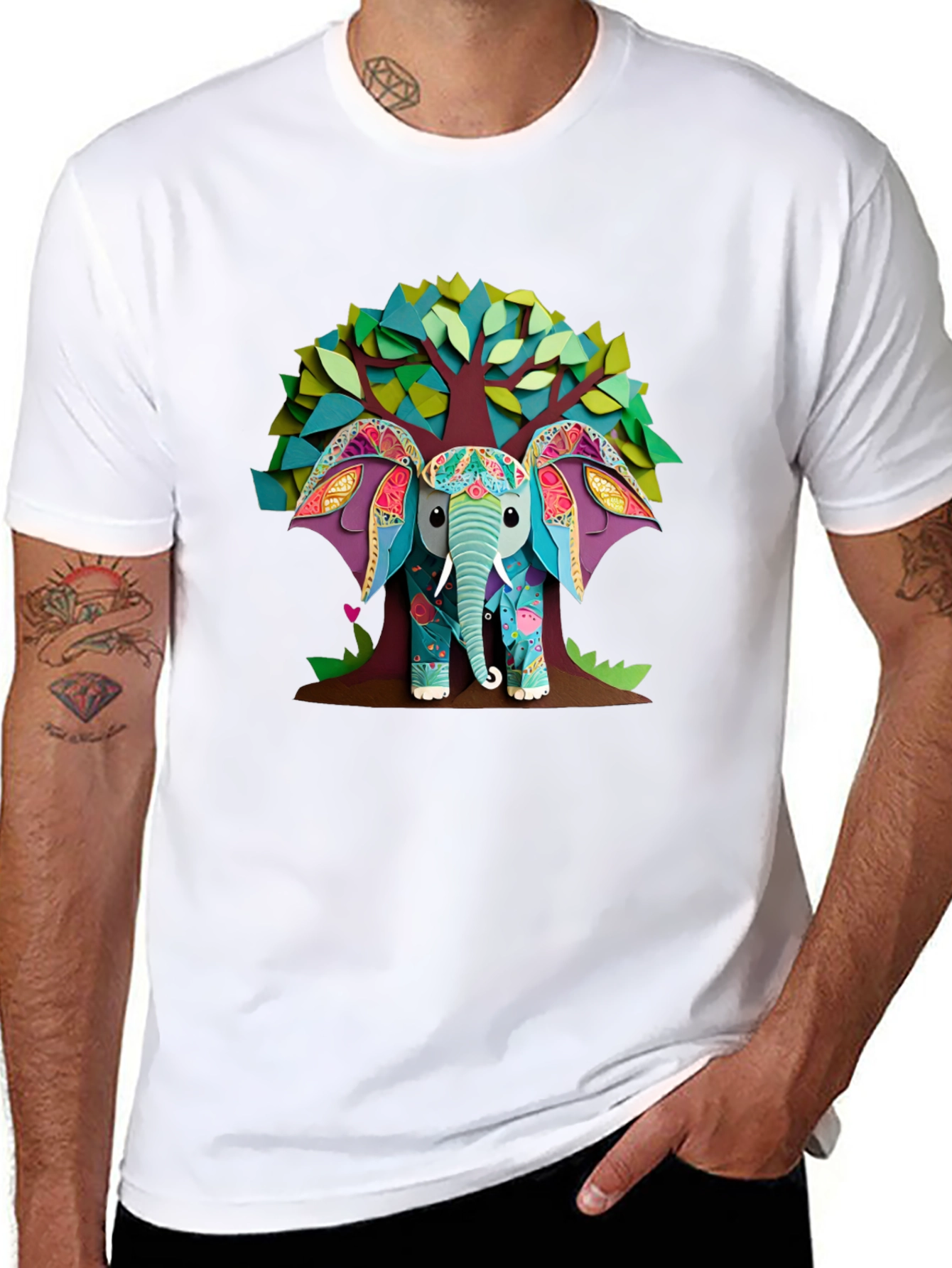 Elephant Tree Graphic Black T-Shirt