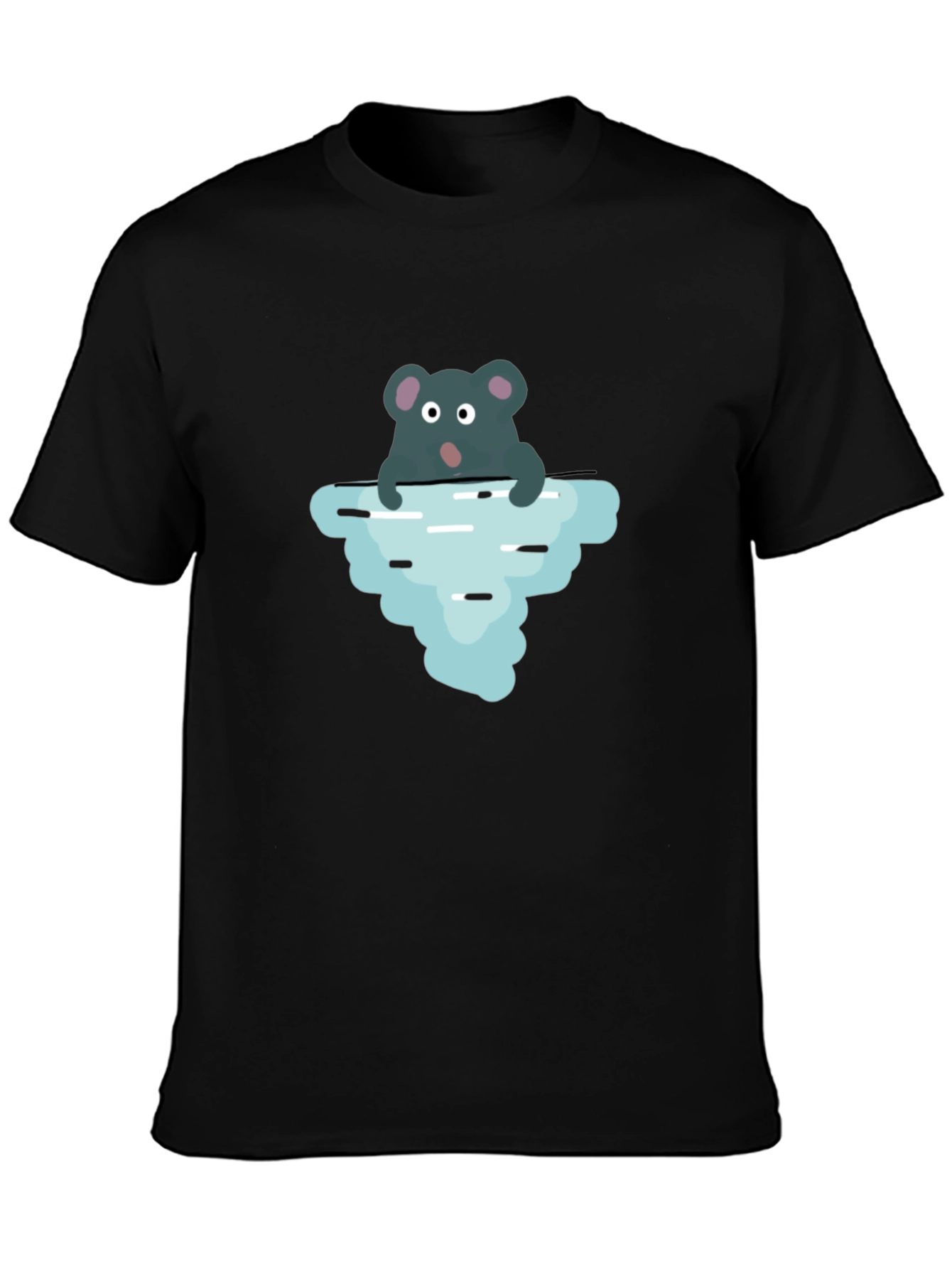 Cartoon Rat Iceberg Black T-Shirt