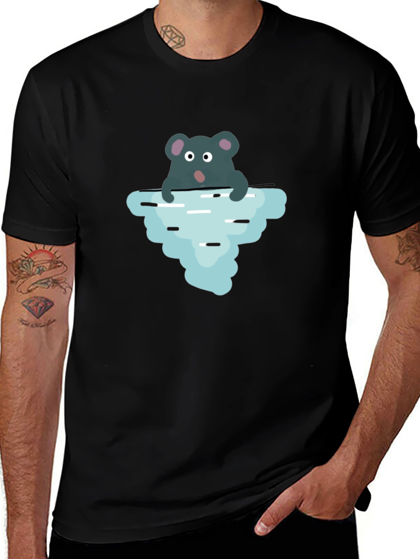 Cartoon Rat Iceberg Black T-Shirt