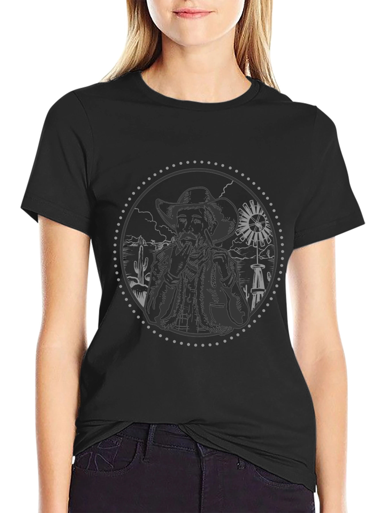 Western Cowboy Graphic Tee - Black
