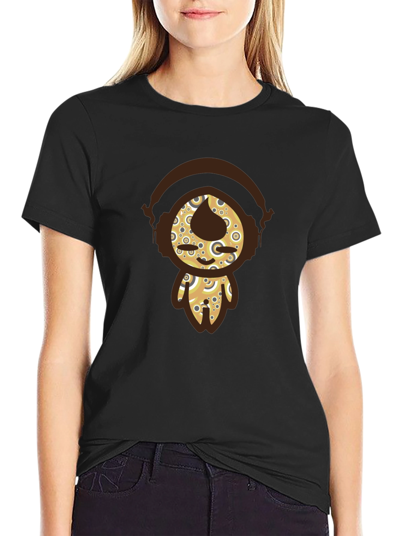 Funky Character Graphic Tee - Black Cotton