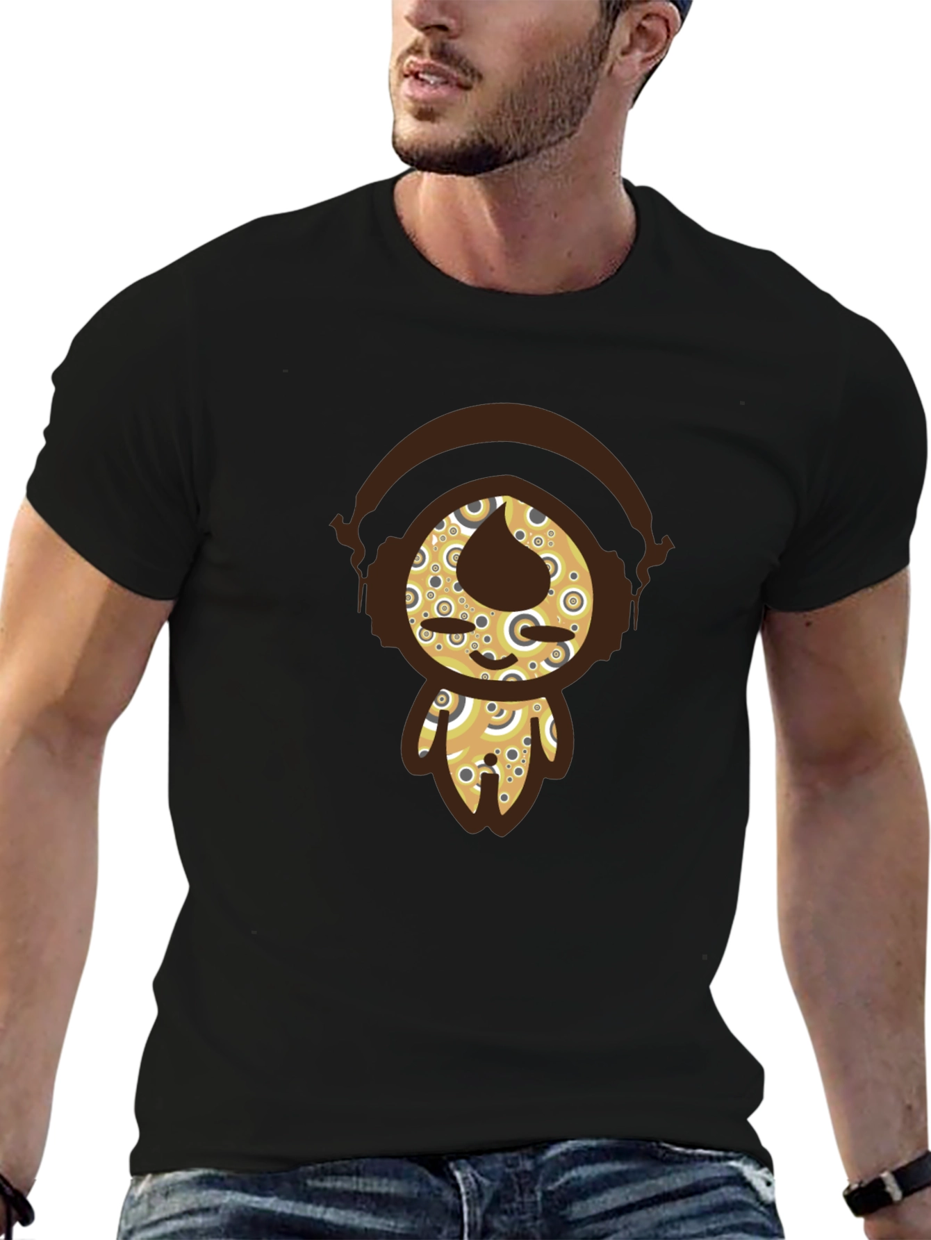 Funky Character Graphic Tee - Black Cotton