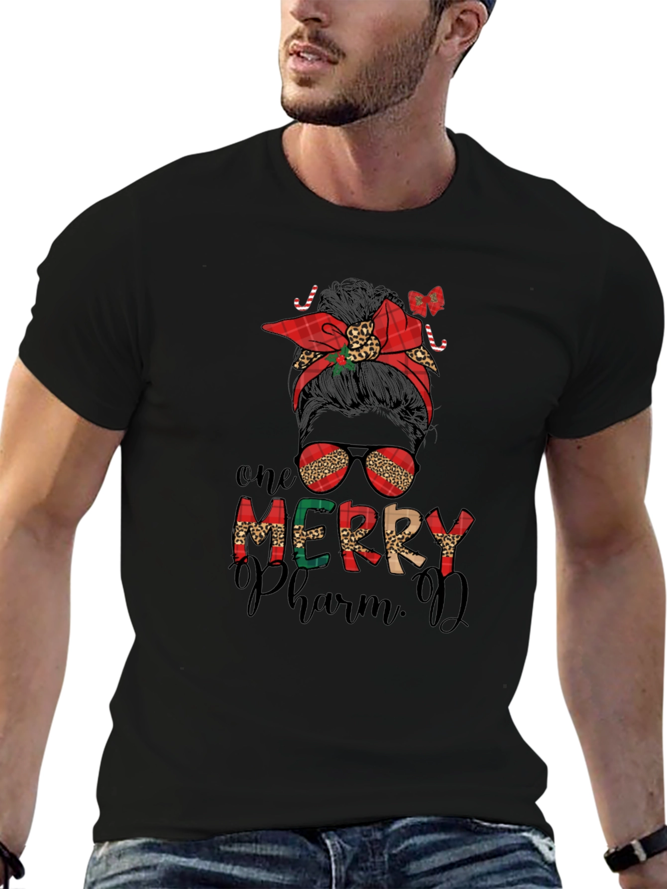 One Merry PharmD Messy Bun Christmas T-Shirt