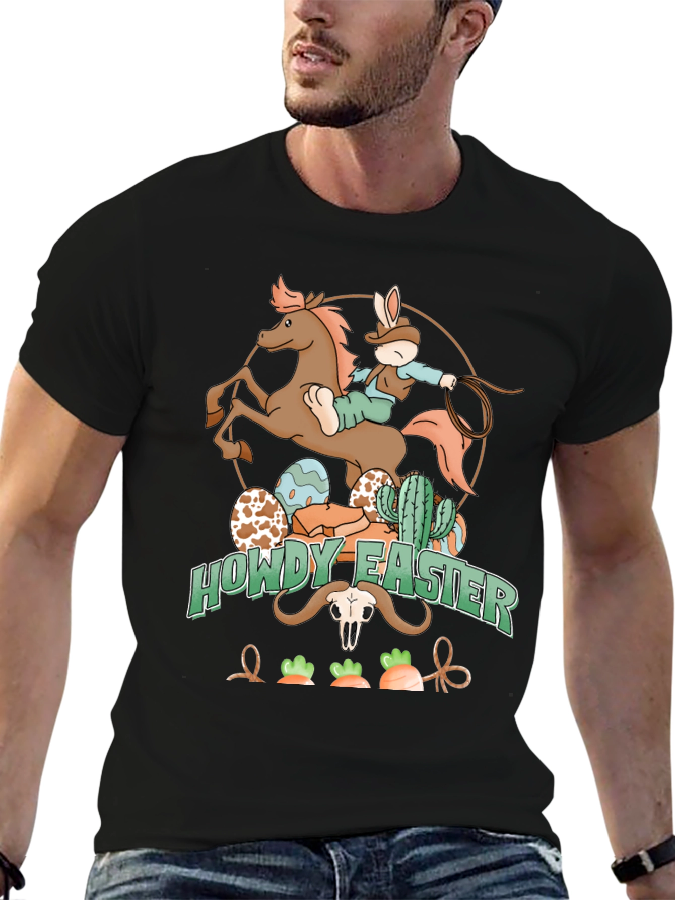 Howdy Easter Cowboy Bunny Graphic T-Shirt