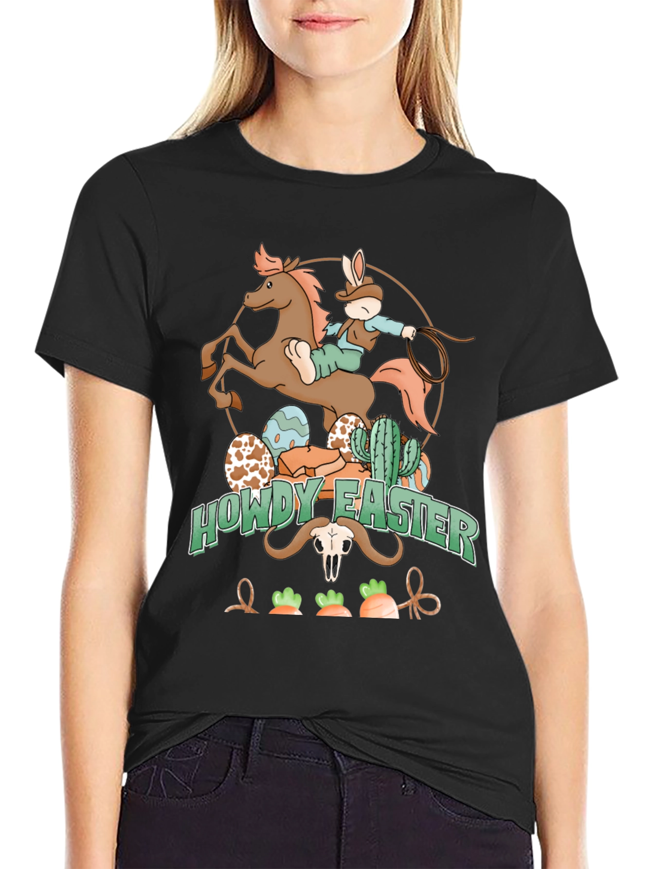 Howdy Easter Cowboy Bunny Graphic T-Shirt