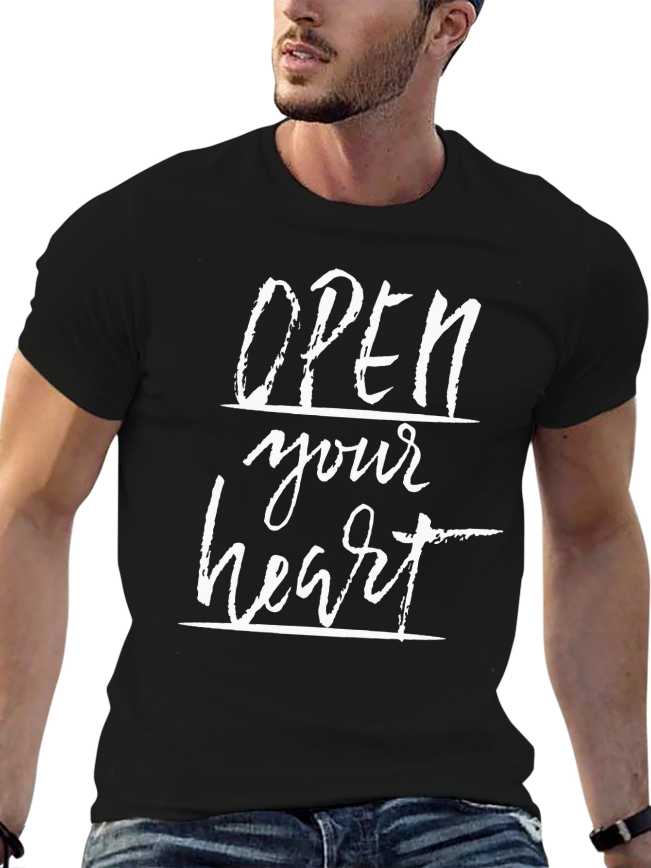 Open Your Heart Black Graphic Tee