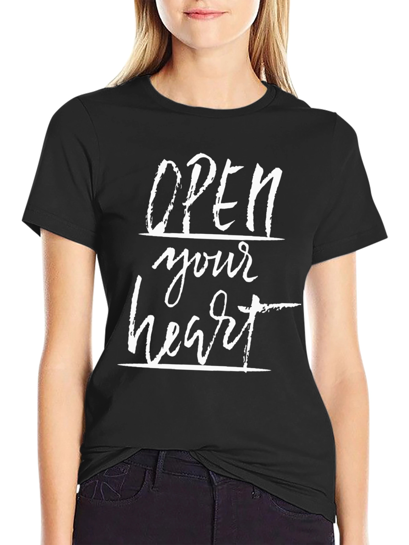 Open Your Heart Black Graphic Tee