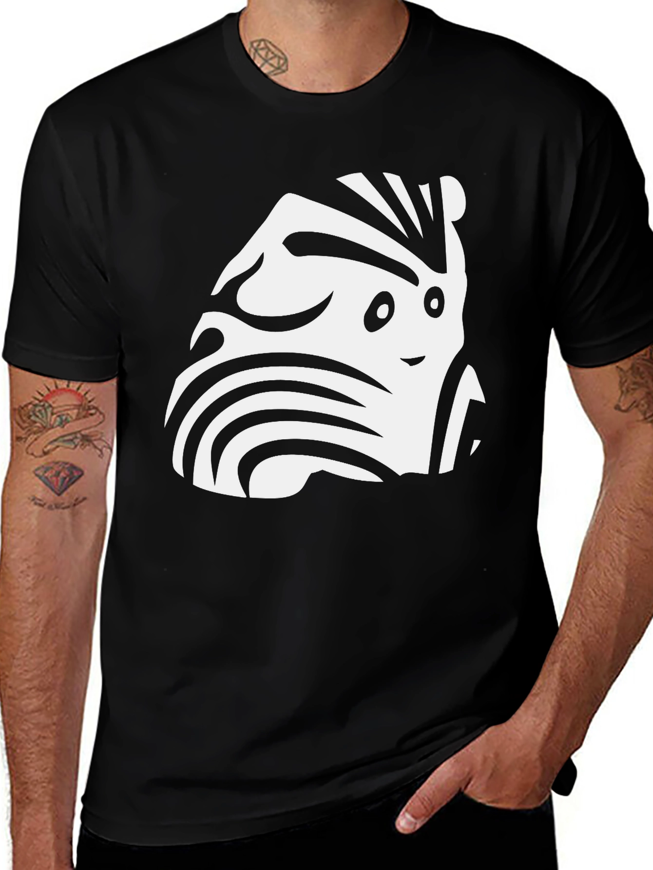 Funky Zebra-Inspired Graphic Black T-Shirt