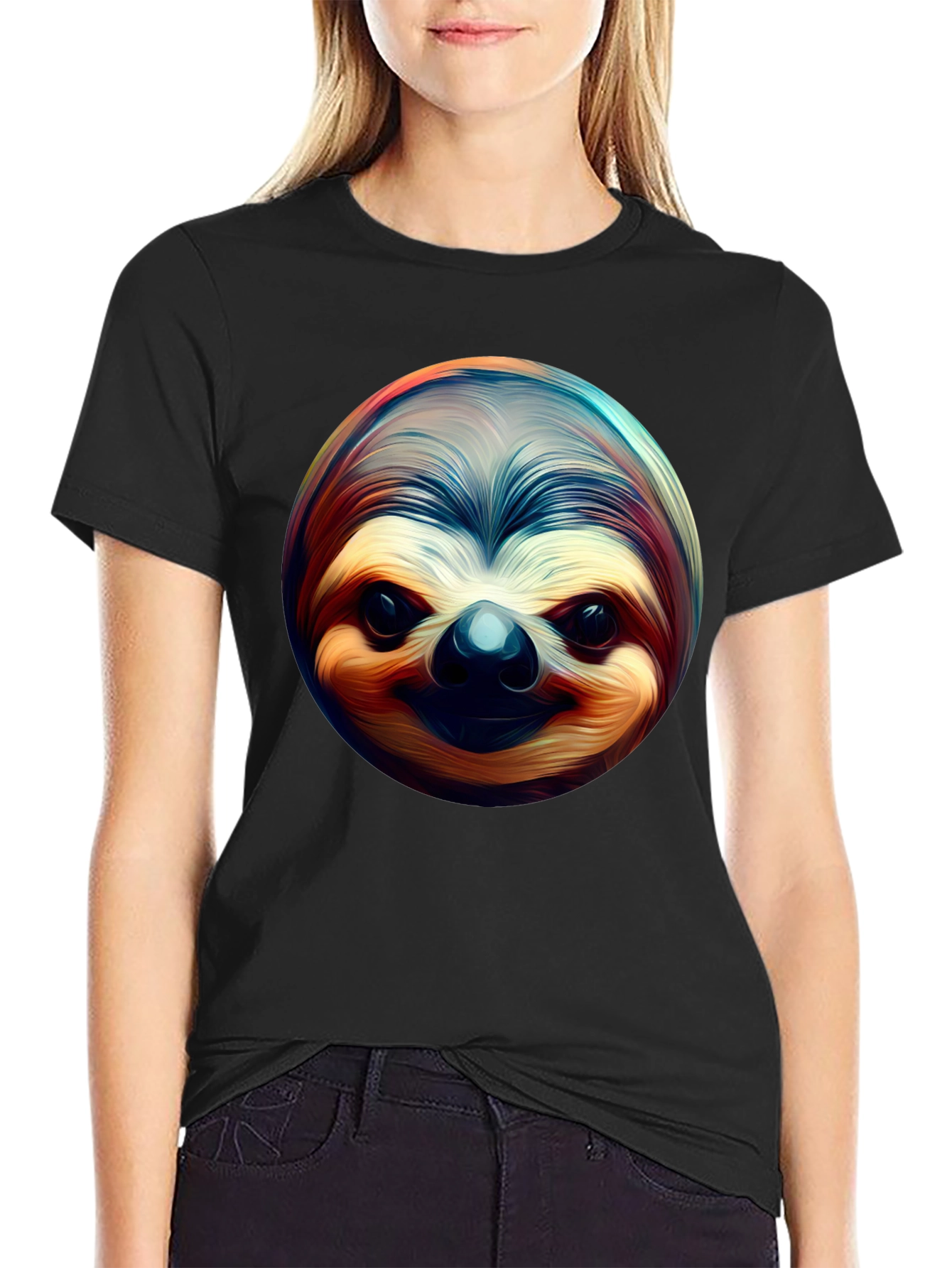 Sloth Face Graphic Tee - Black Casual Shirt