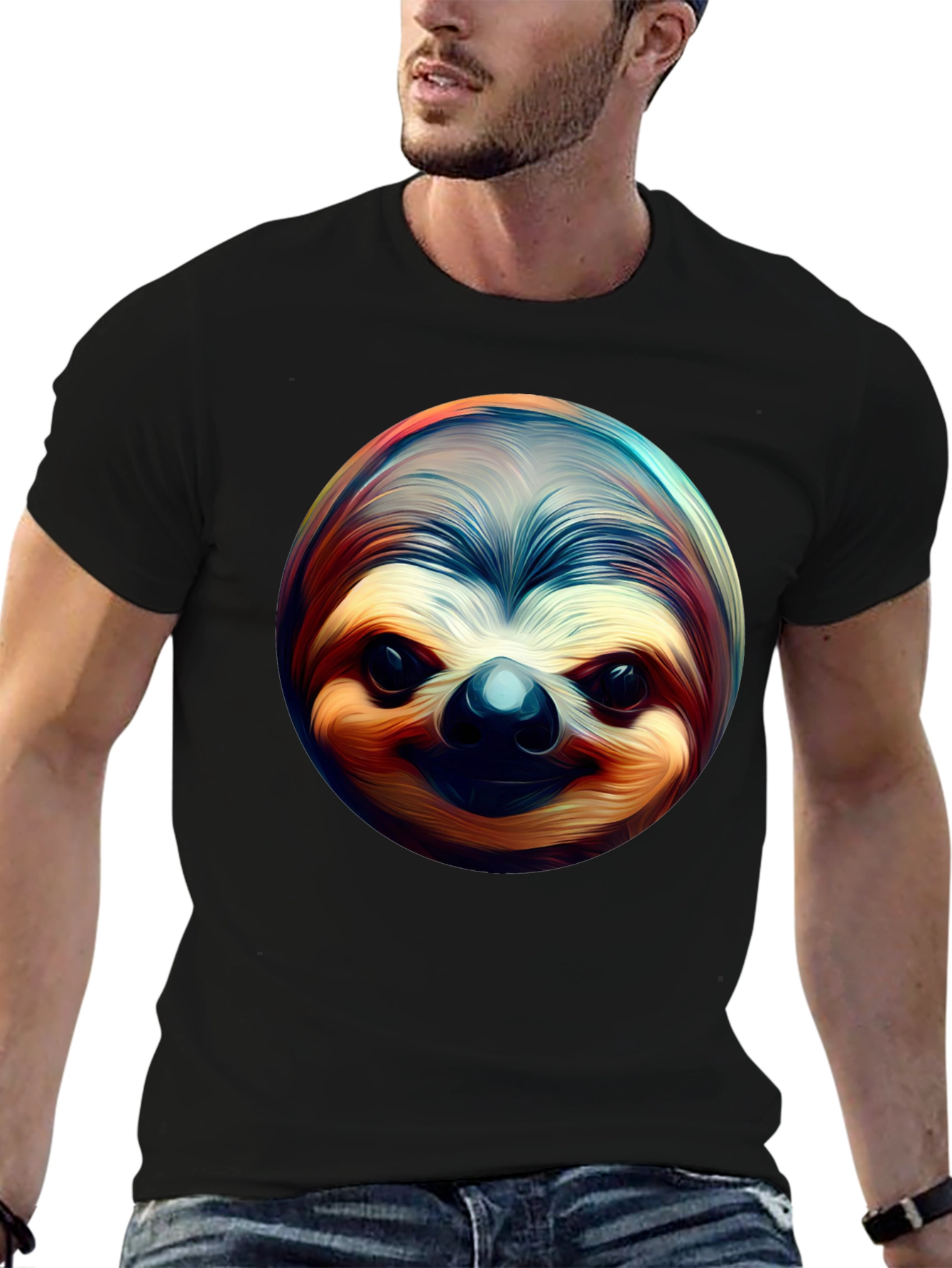 Sloth Face Graphic Tee - Black Casual Shirt