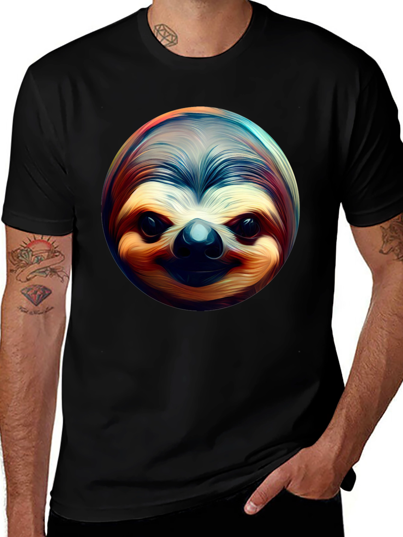 Sloth Face Graphic Tee - Black Casual Shirt