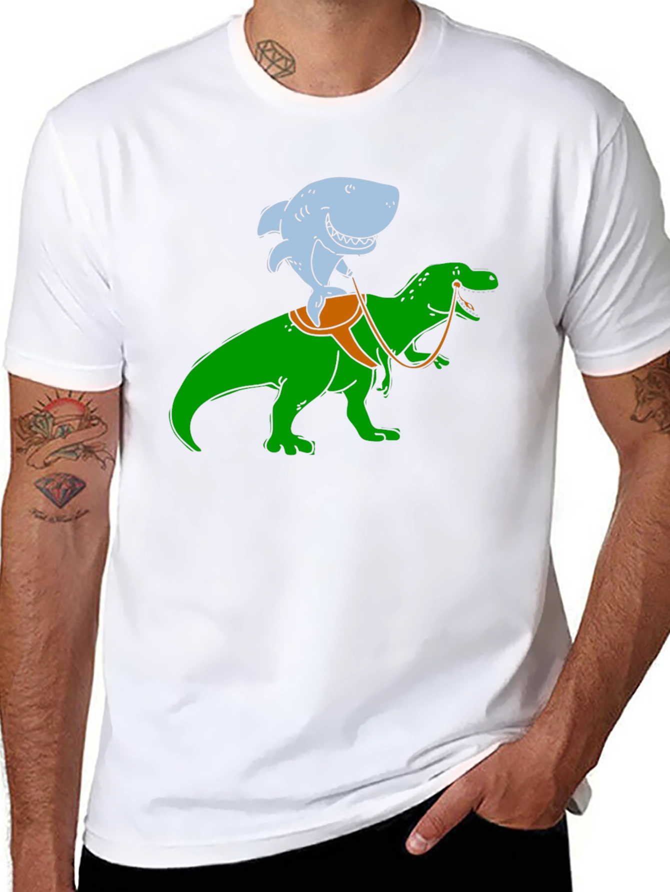 Shark Riding a Dinosaur T-Shirt