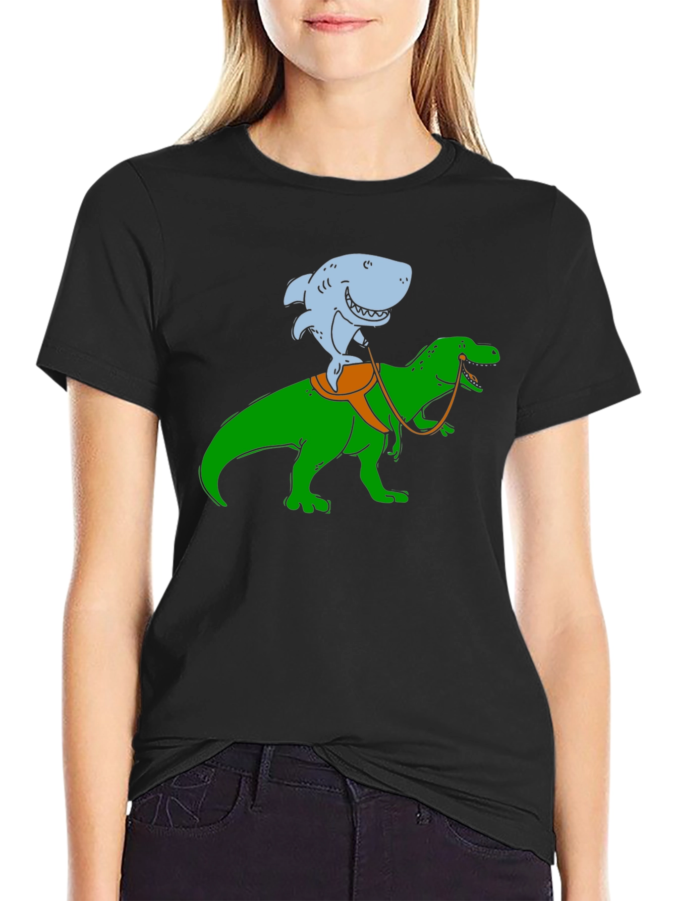 Shark Riding a Dinosaur T-Shirt