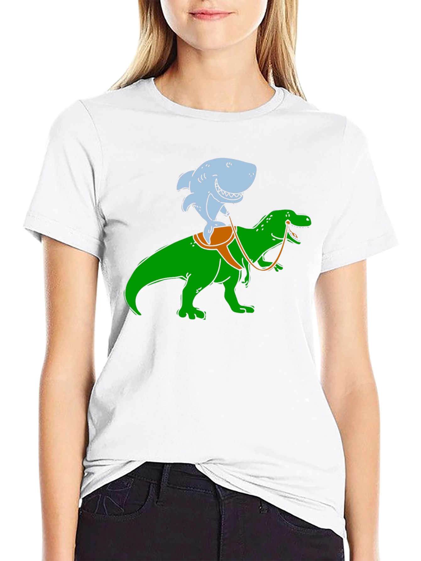 Shark Riding a Dinosaur T-Shirt