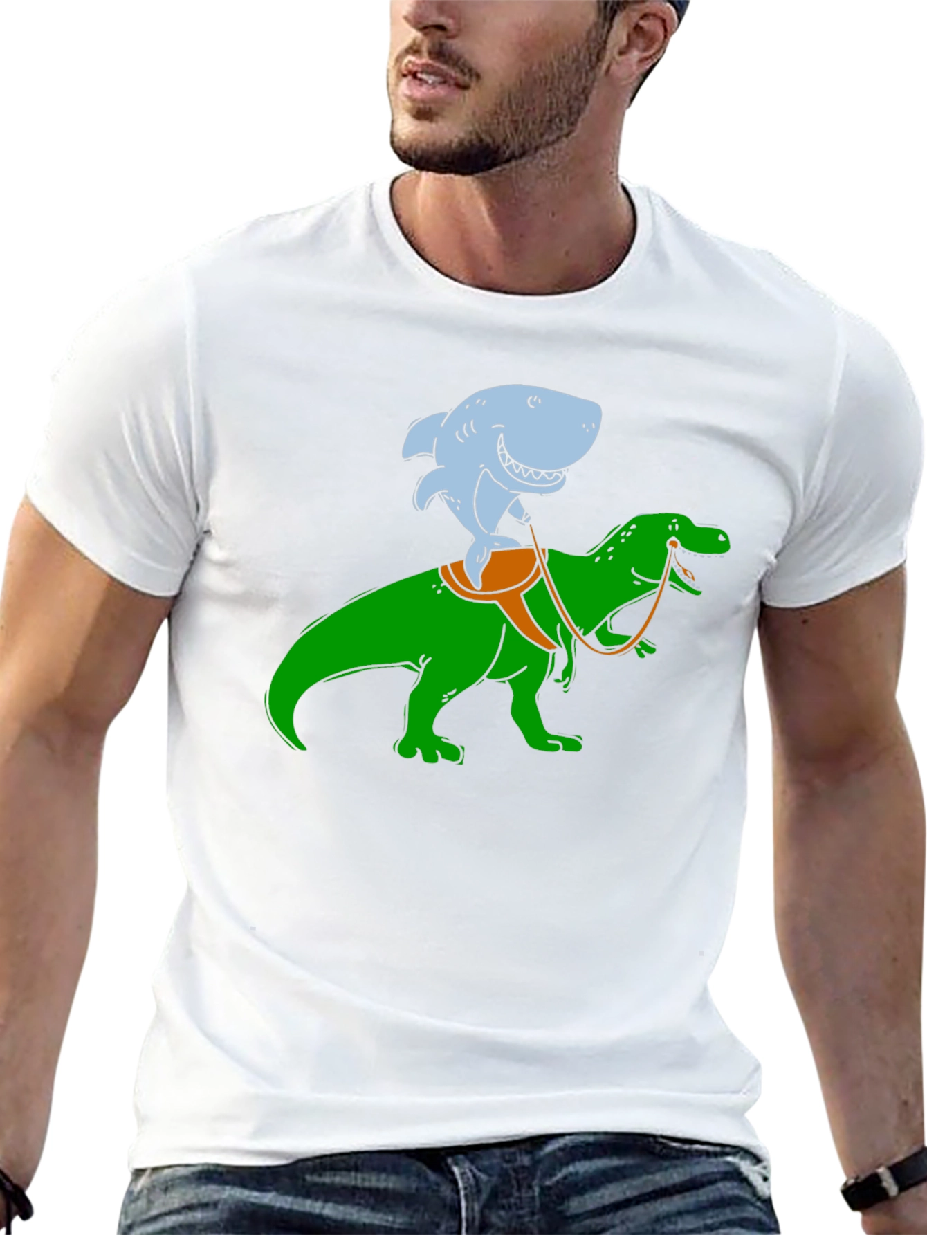 Shark Riding a Dinosaur T-Shirt