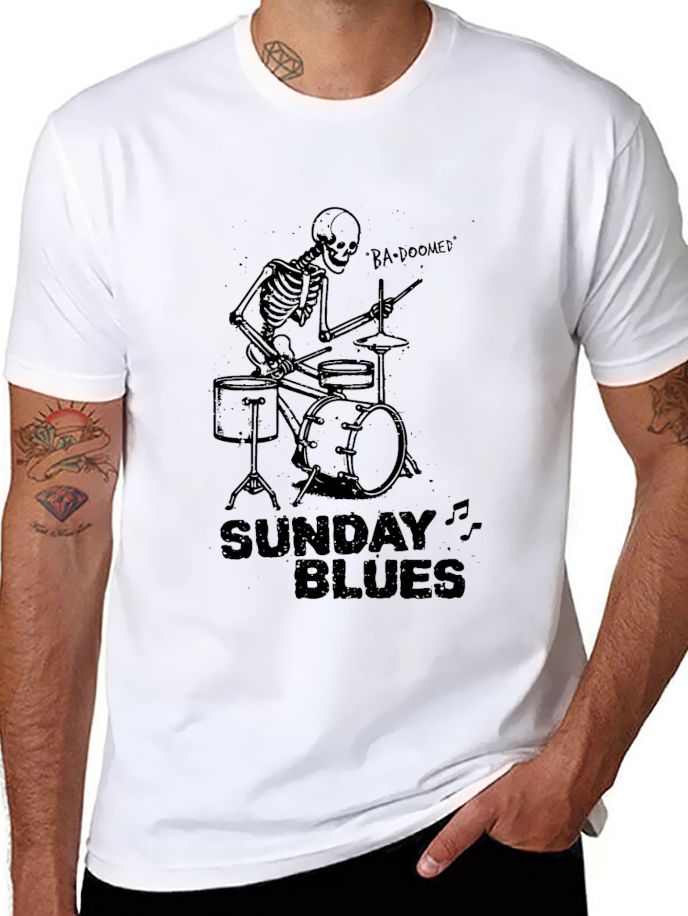 Sunday Blues Skeleton Drummer Black T-Shirt