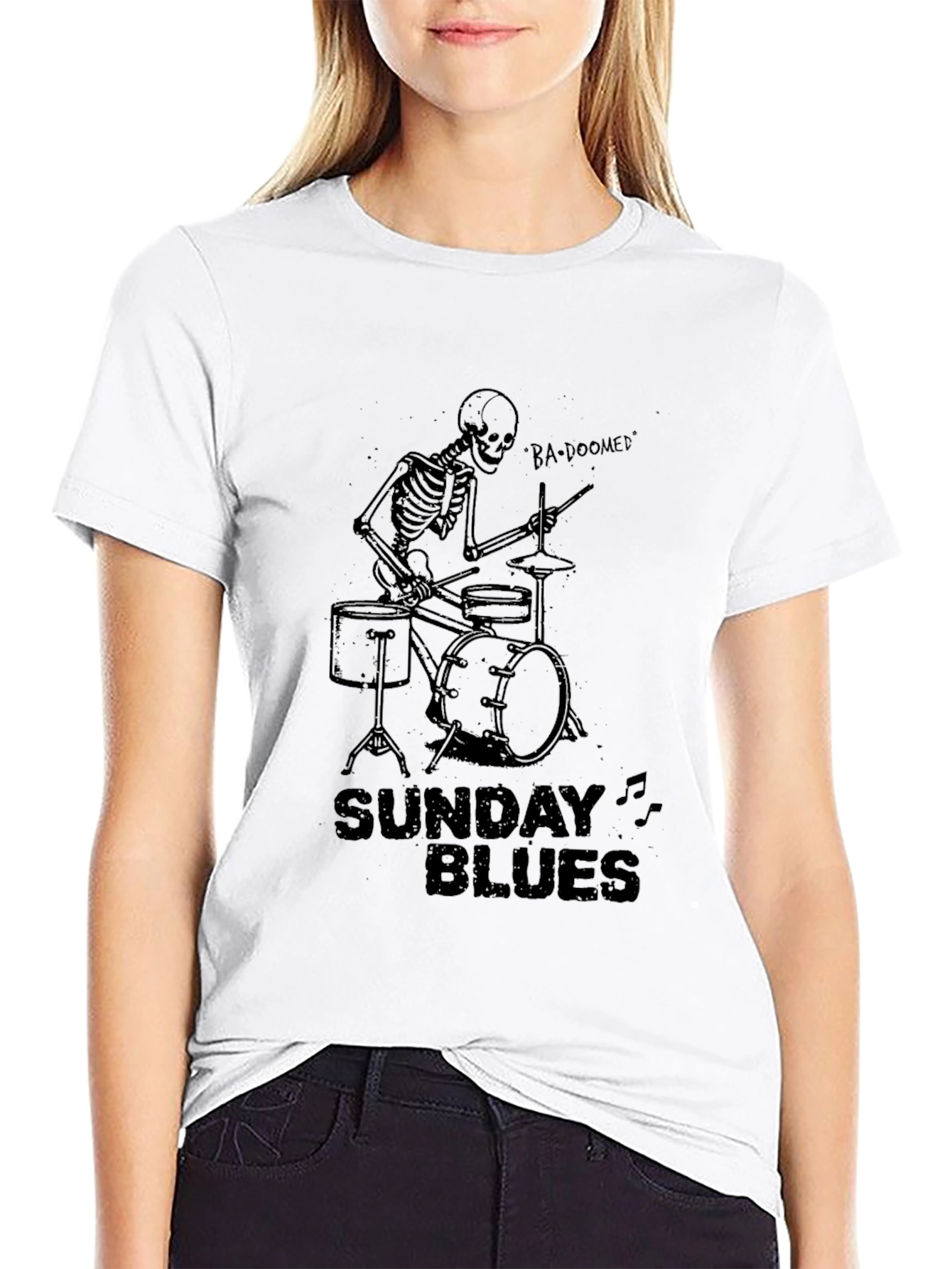 Sunday Blues Skeleton Drummer Black T-Shirt