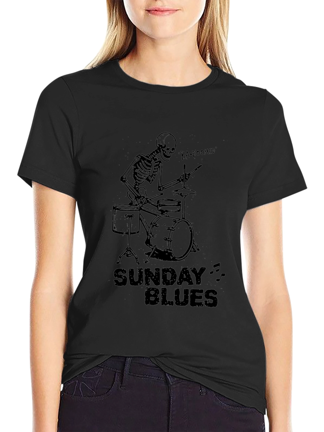 Sunday Blues Skeleton Drummer Black T-Shirt