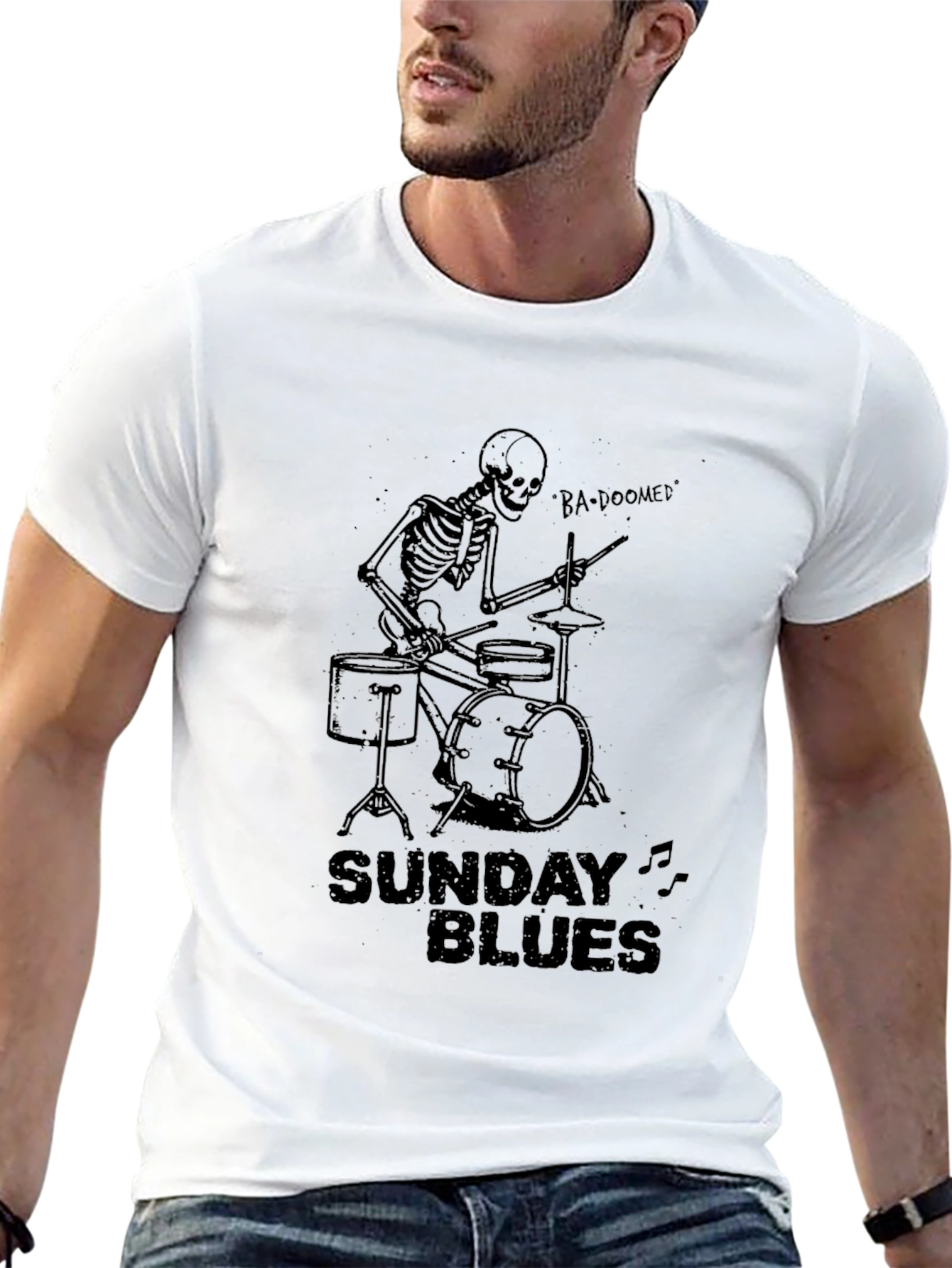 Sunday Blues Skeleton Drummer Black T-Shirt