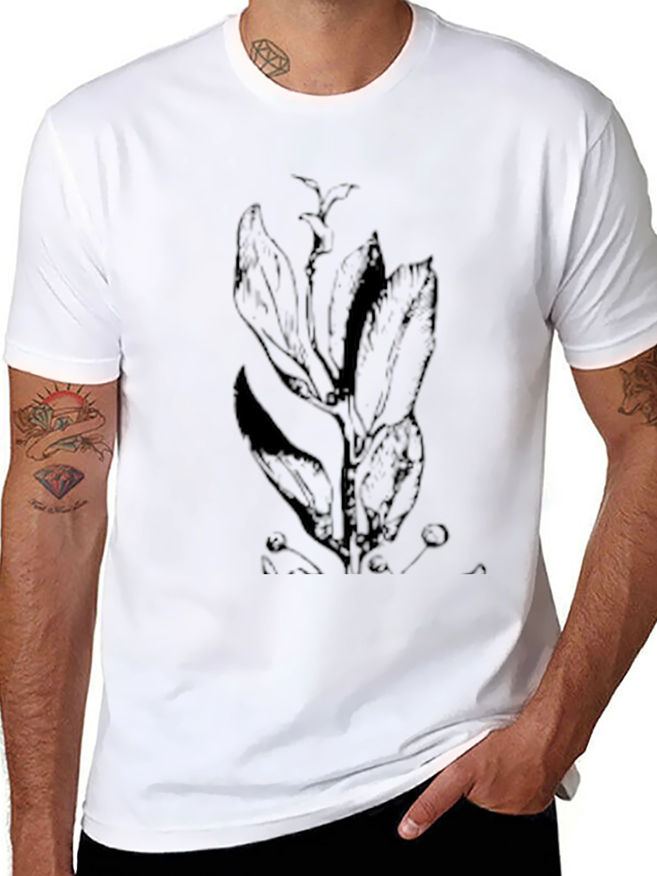 Mens Black Plant Graphic Tee