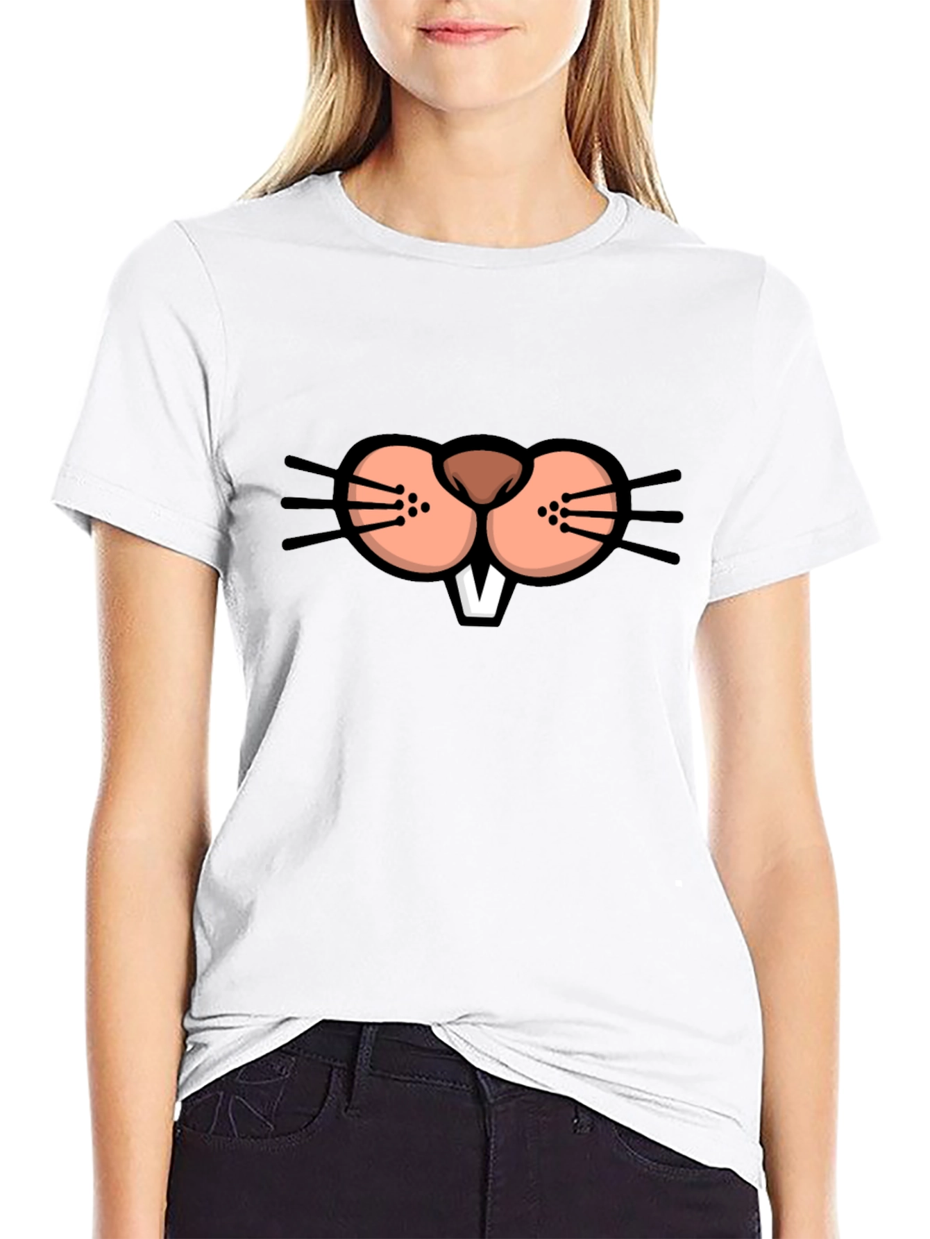 Funny Beaver Face Graphic T-Shirt