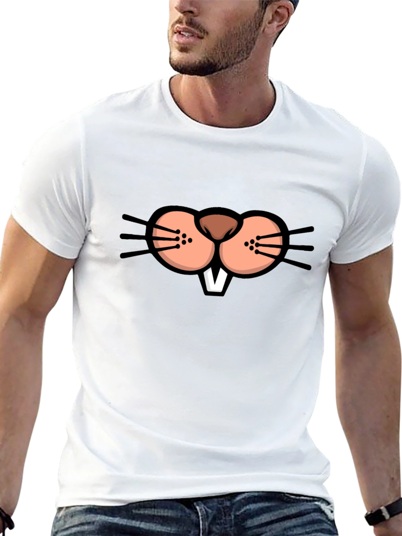Funny Beaver Face Graphic T-Shirt
