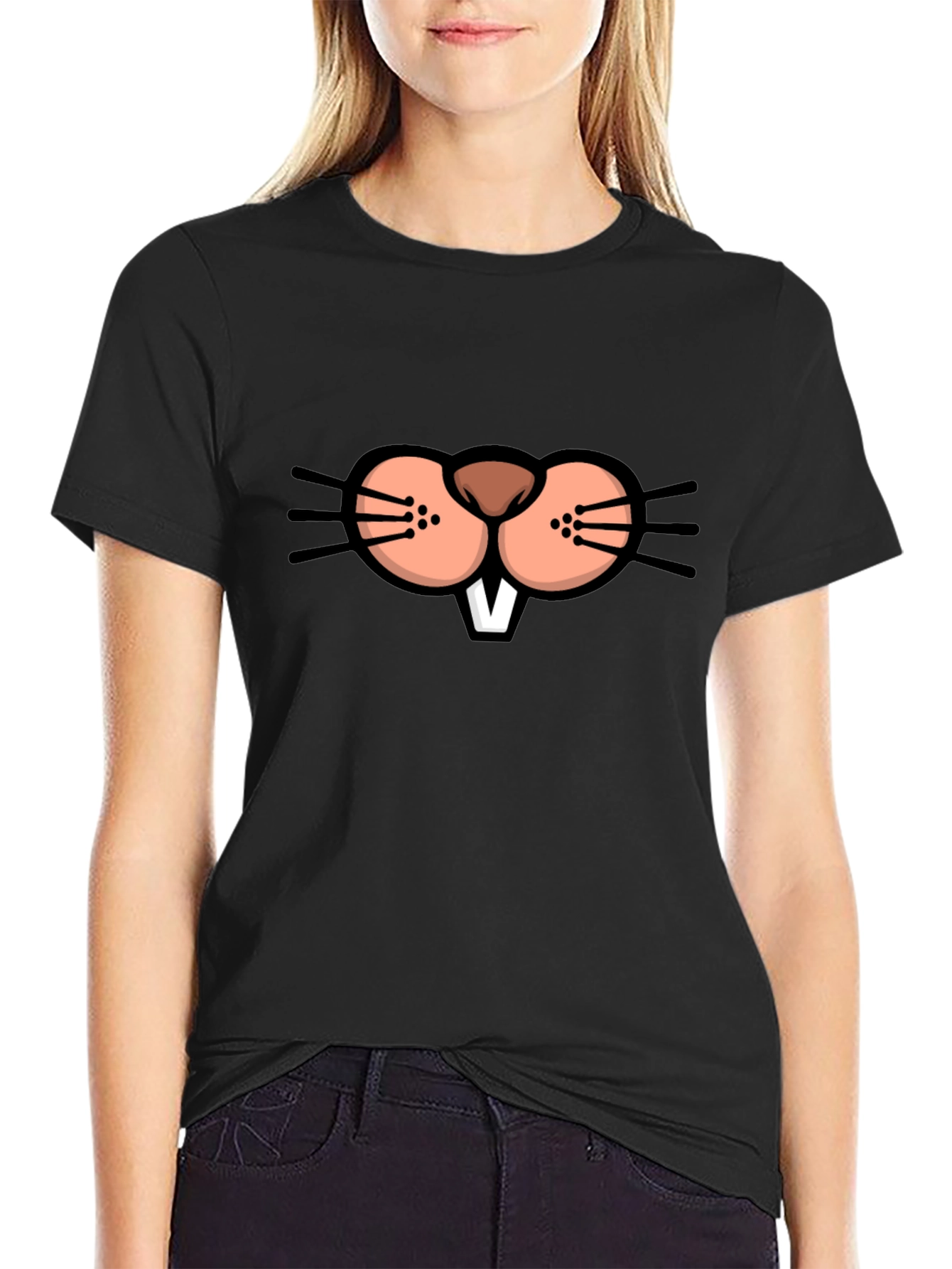 Funny Beaver Face Graphic T-Shirt