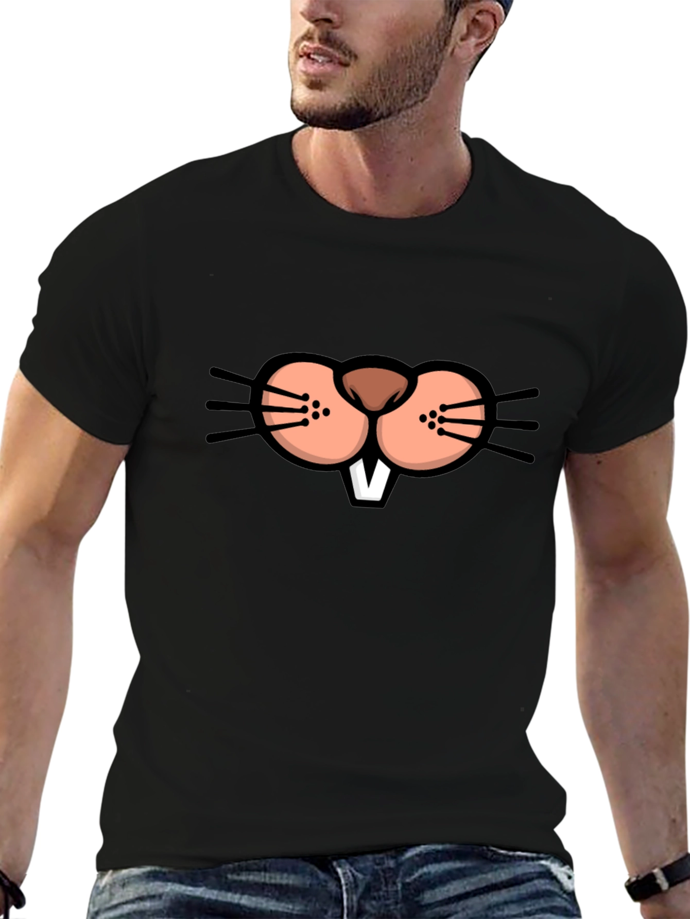 Funny Beaver Face Graphic T-Shirt