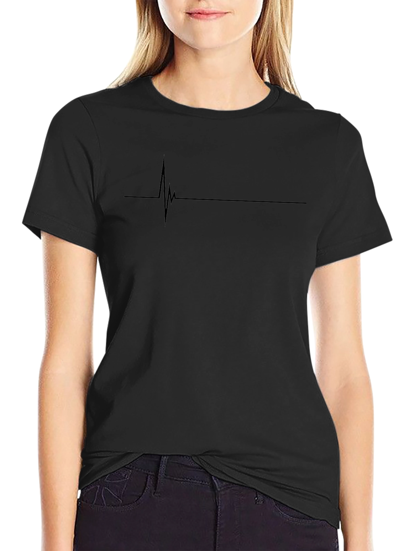 EKG Heartbeat Line Graphic T-Shirt - Black