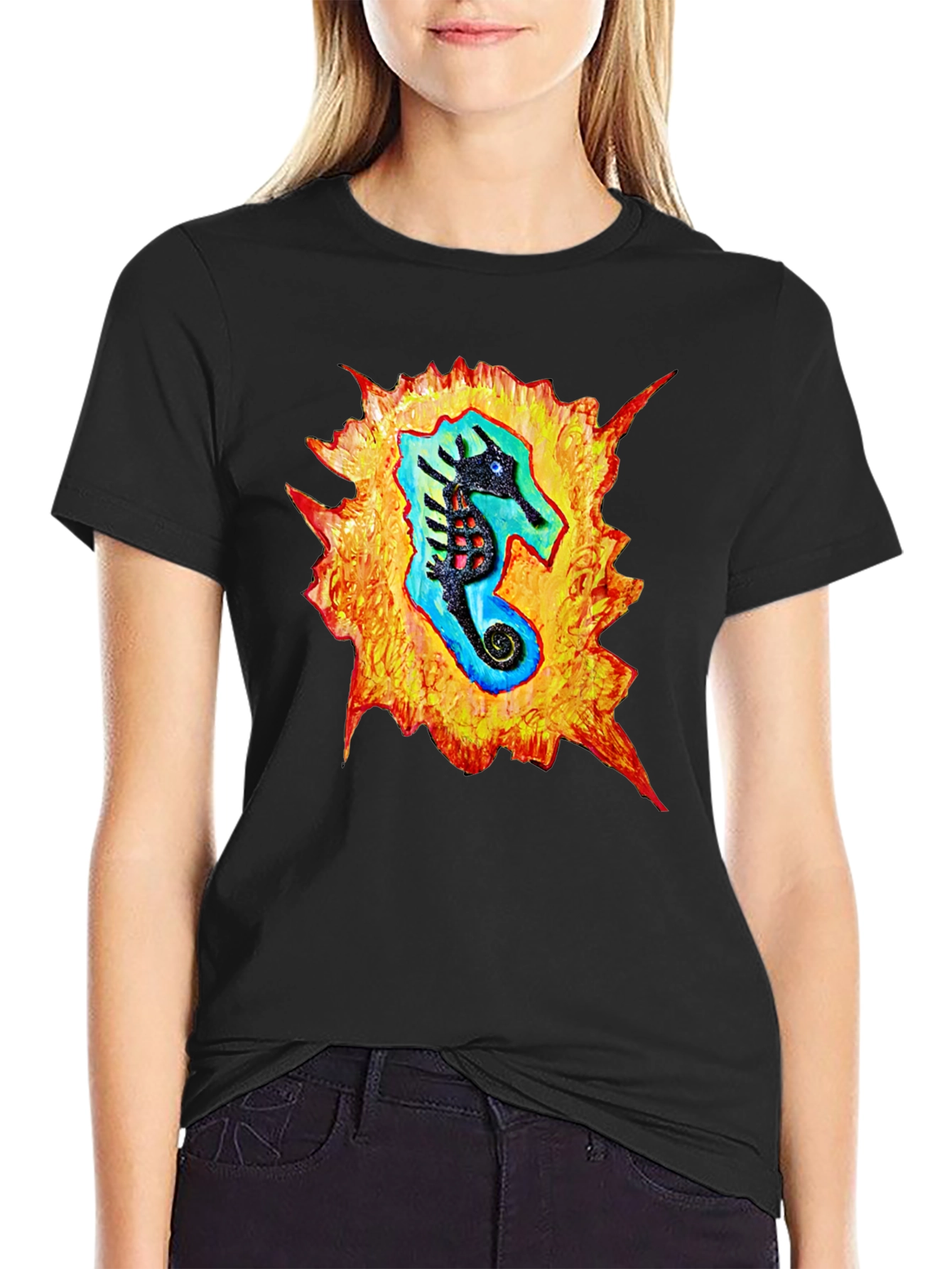 Sea Horse Graphic Black T-Shirt