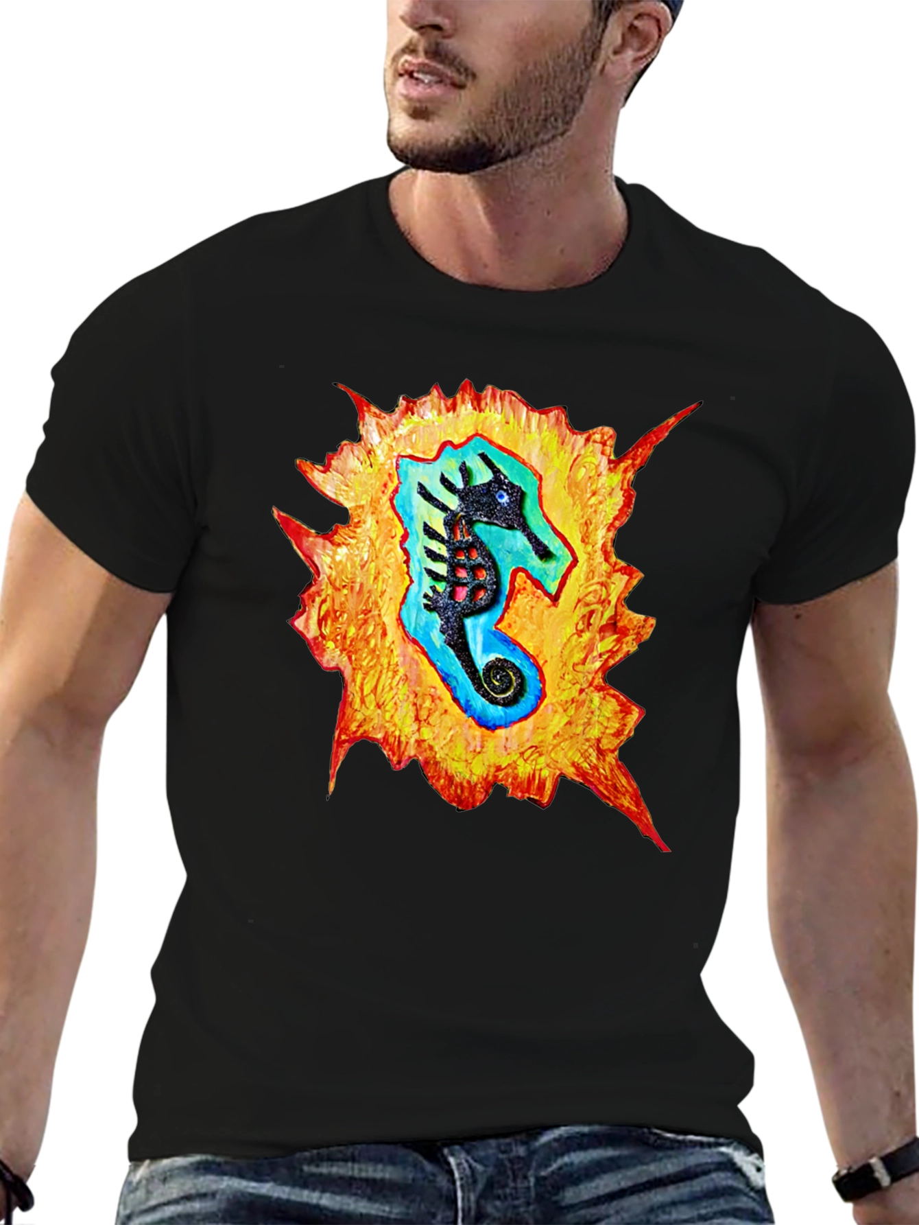 Sea Horse Graphic Black T-Shirt