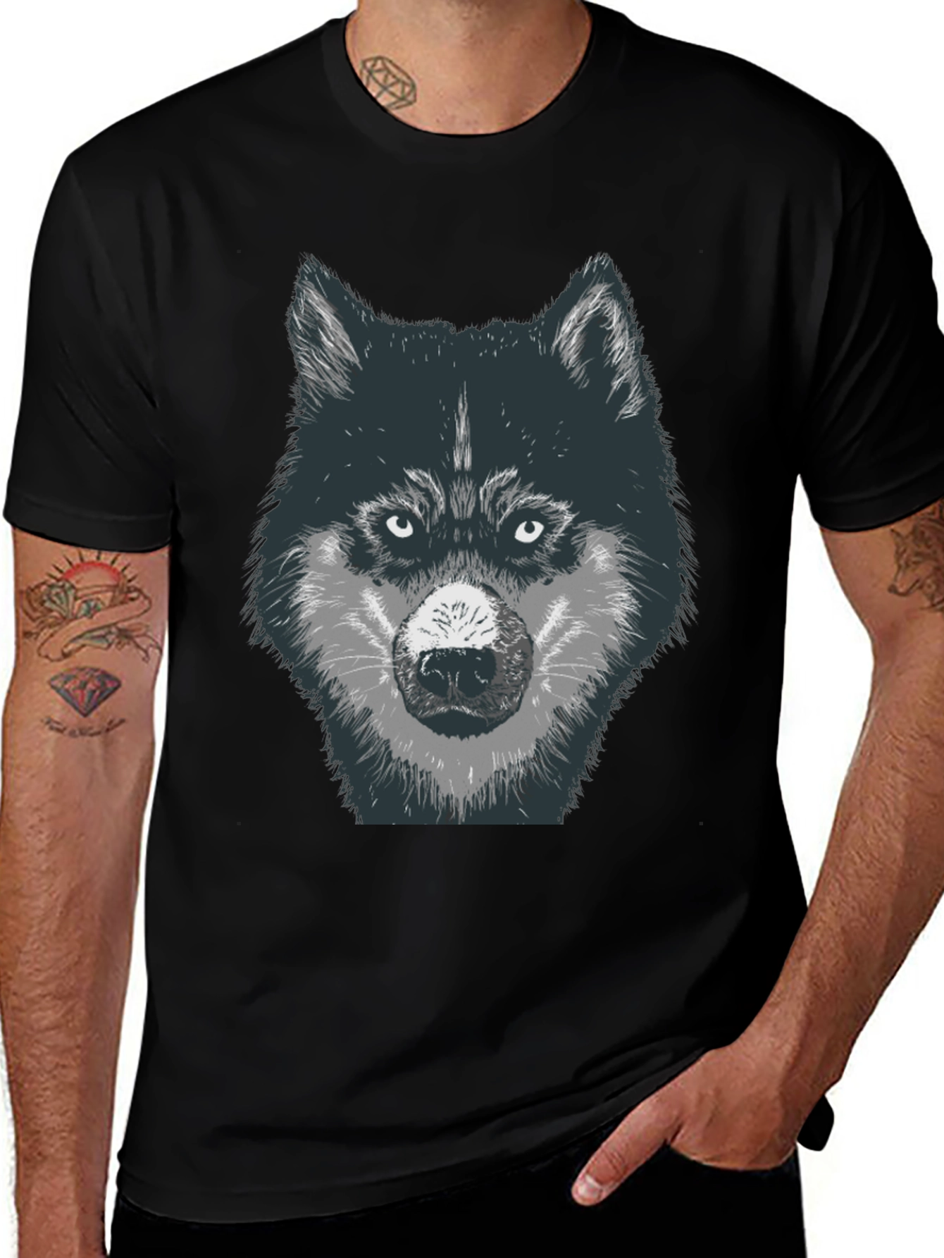 Wolf Graphic Print T-Shirt - Black Cotton Tee