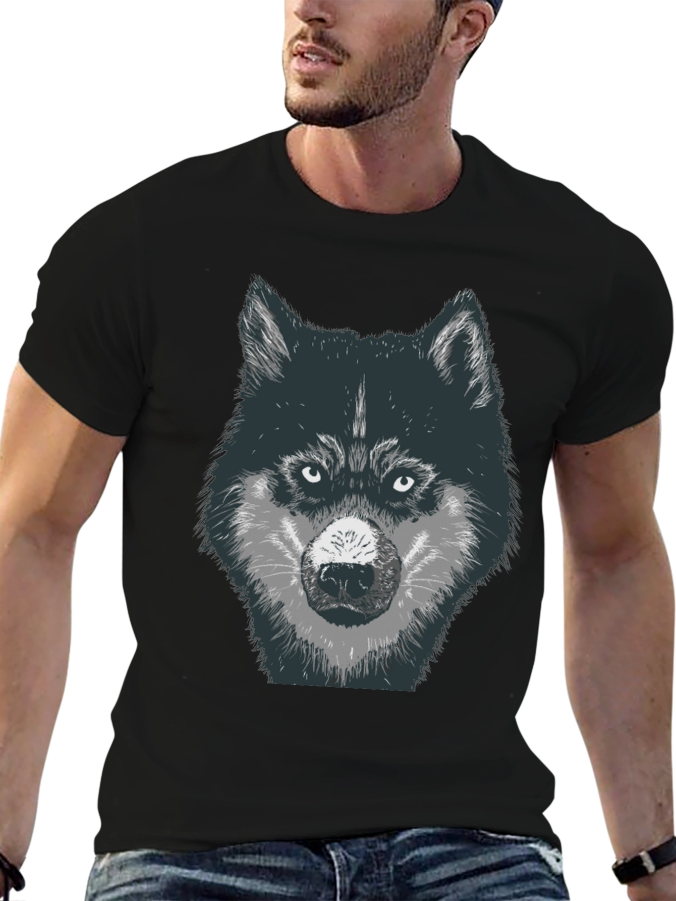 Wolf Graphic Print T-Shirt - Black Cotton Tee