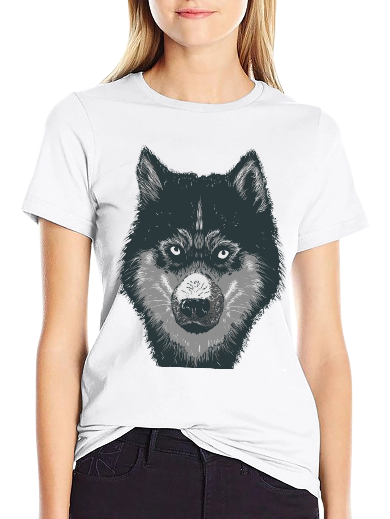 Wolf Graphic Print T-Shirt - Black Cotton Tee