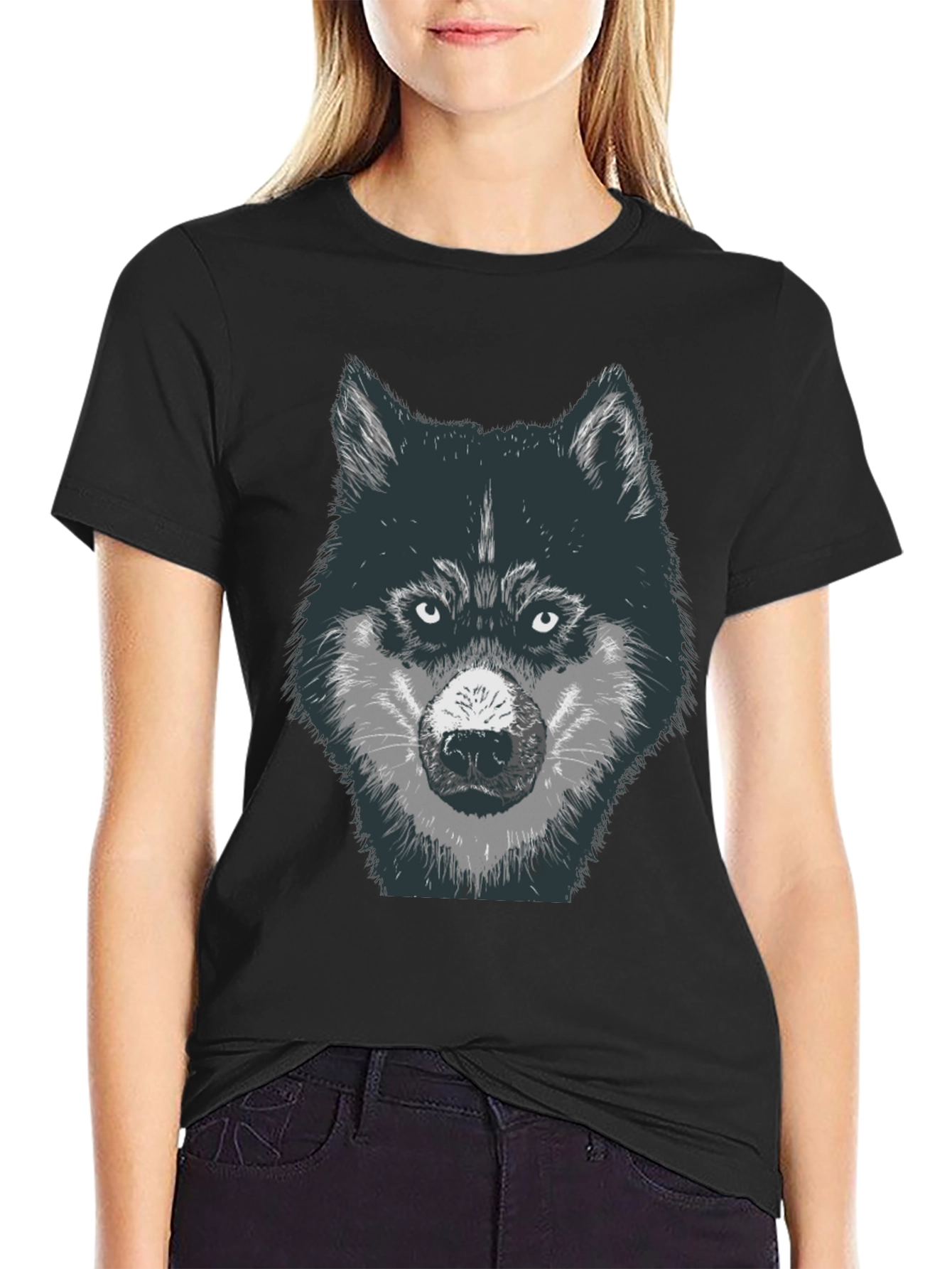 Wolf Graphic Print T-Shirt - Black Cotton Tee