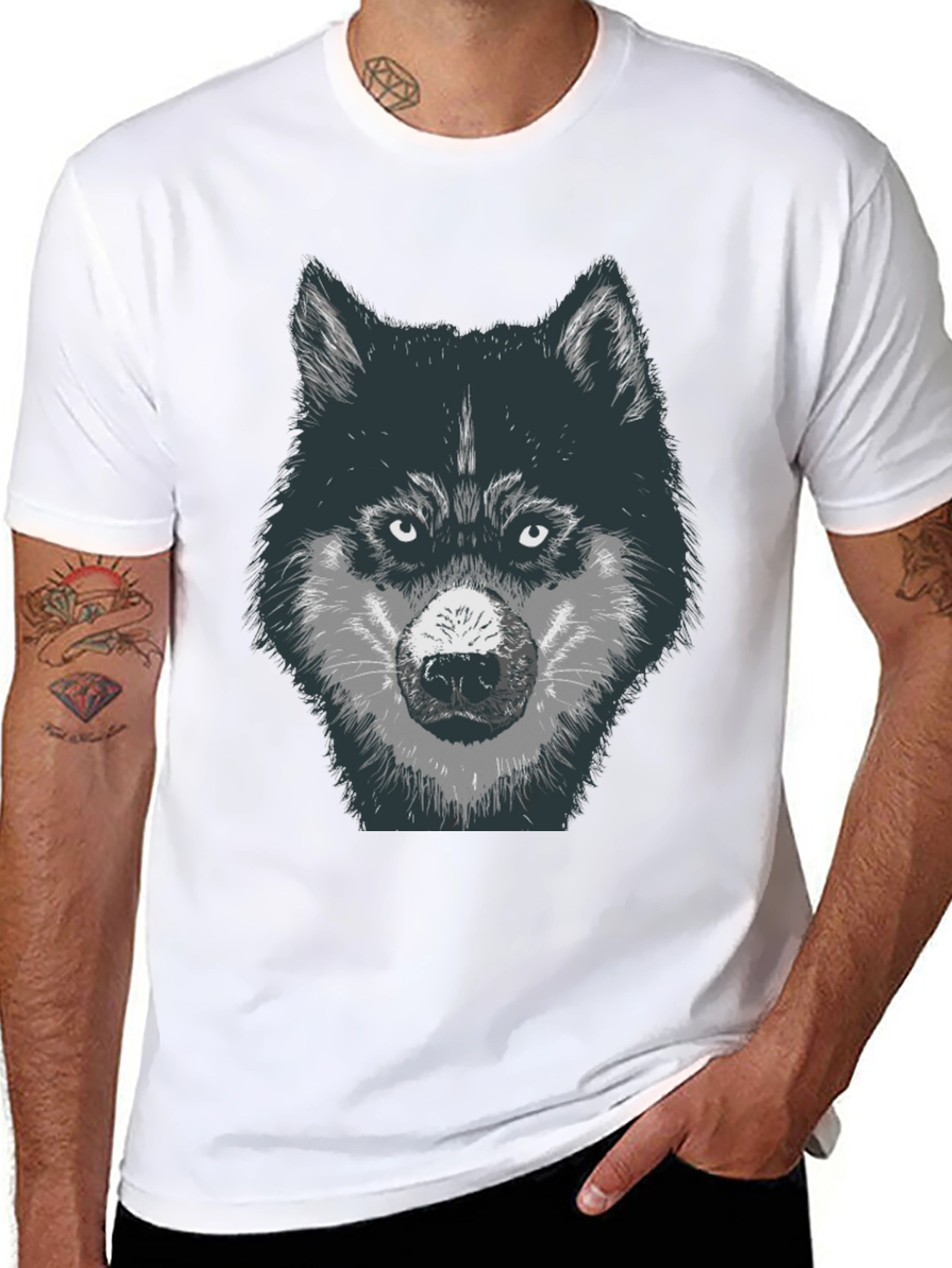 Wolf Graphic Print T-Shirt - Black Cotton Tee