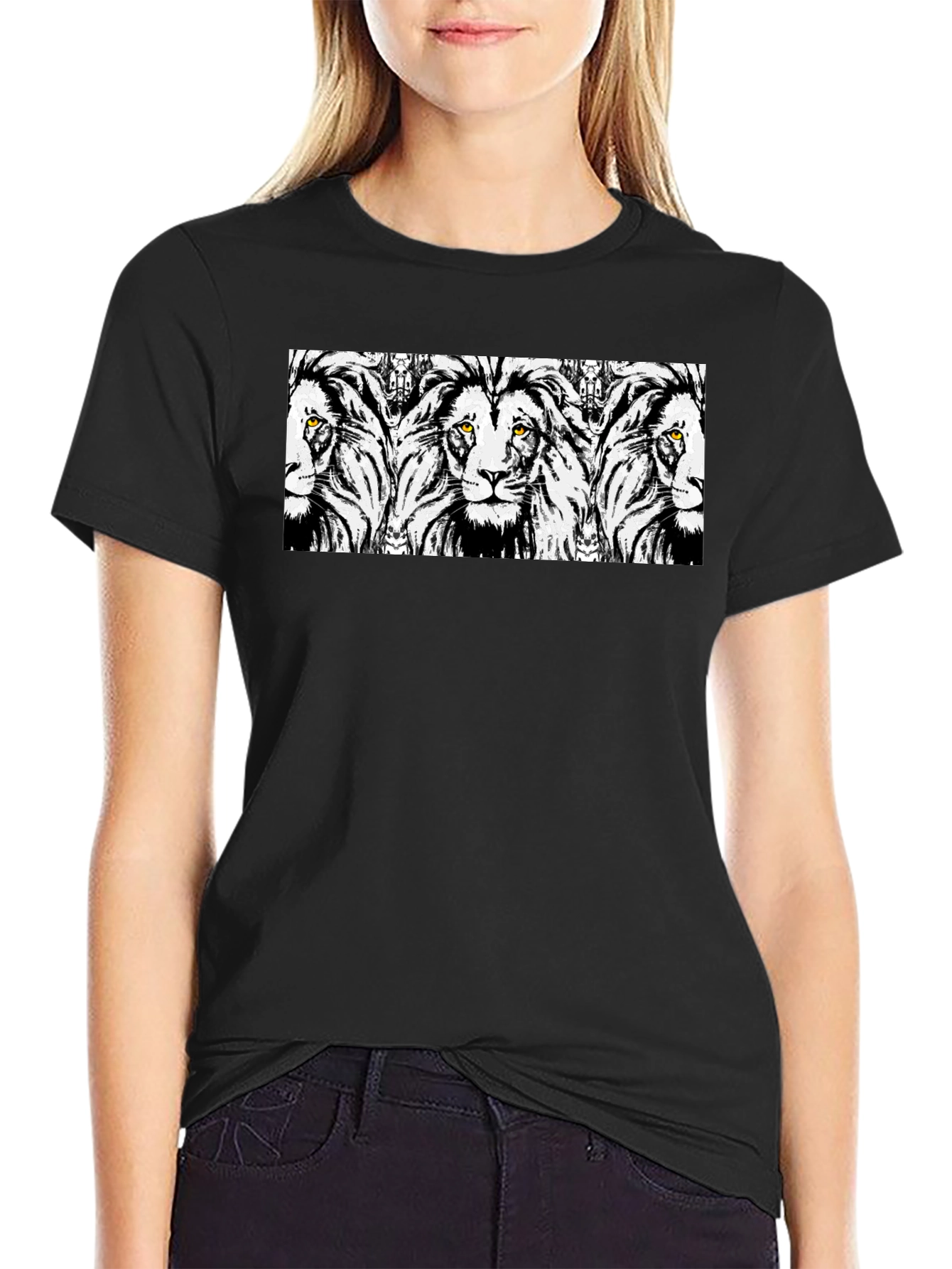 Lion Trio Graphic Tee - Black Cotton Blend
