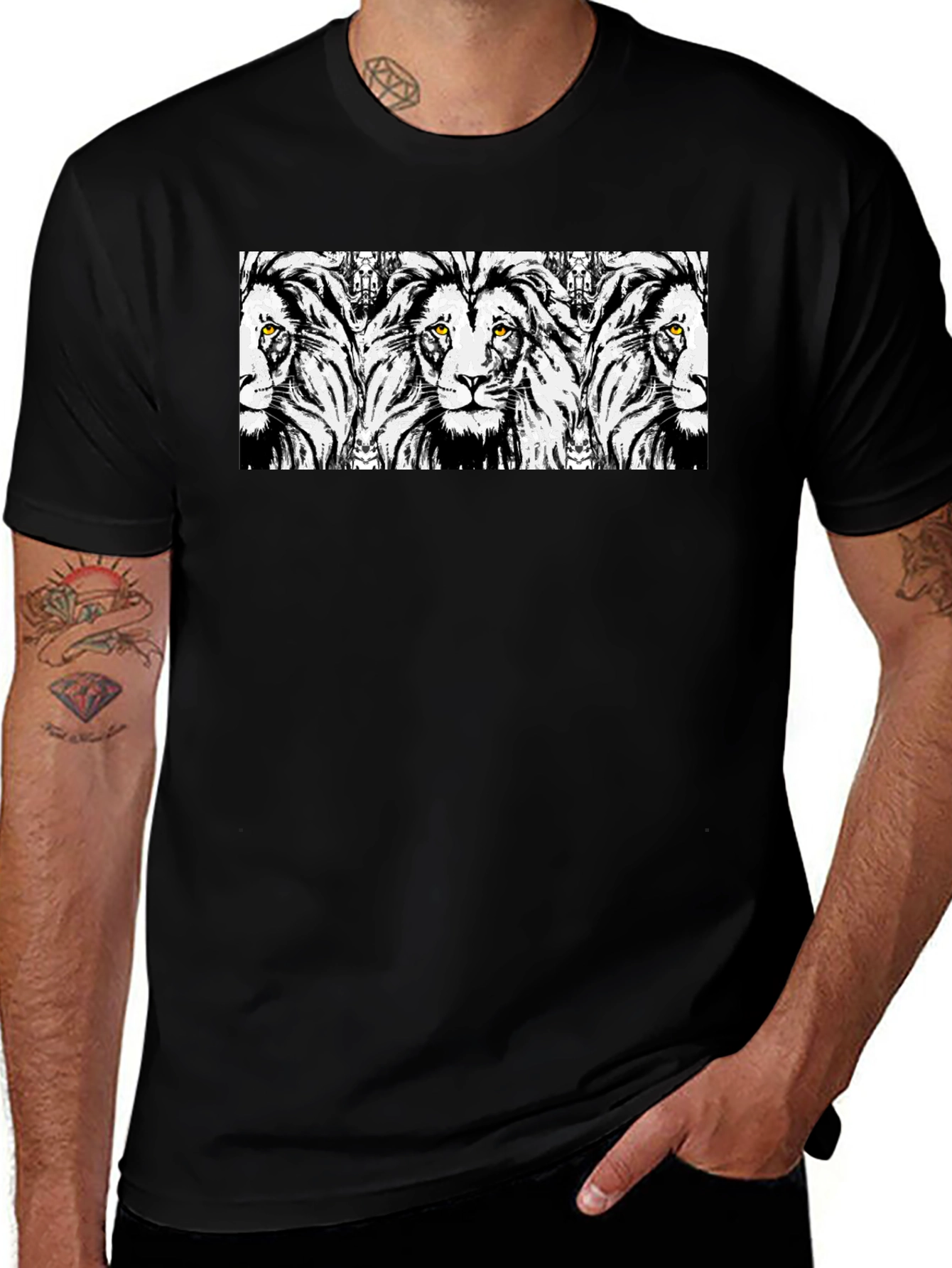 Lion Trio Graphic Tee - Black Cotton Blend