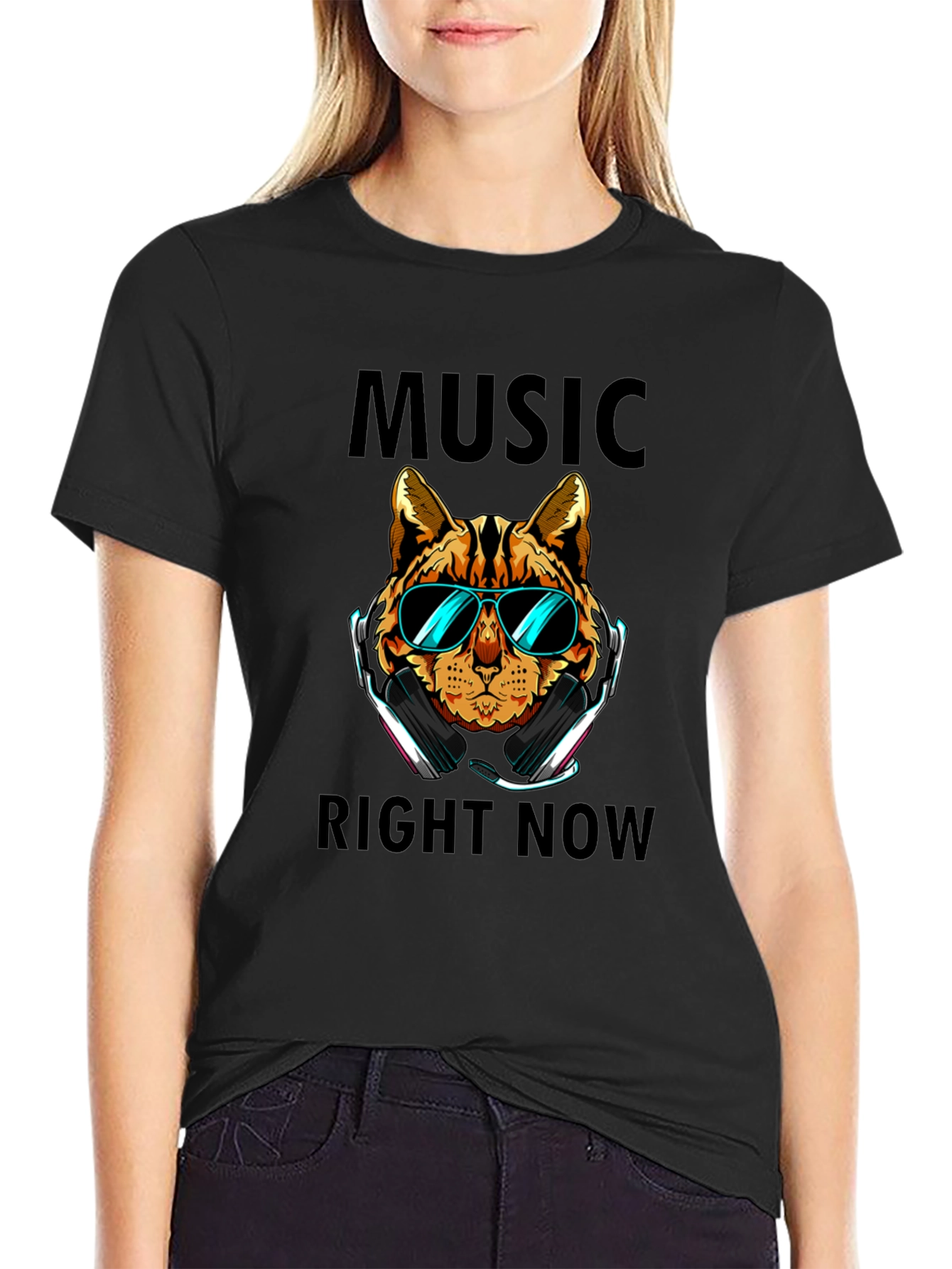 Cool Cat in Shades T-Shirt - Music Right Now