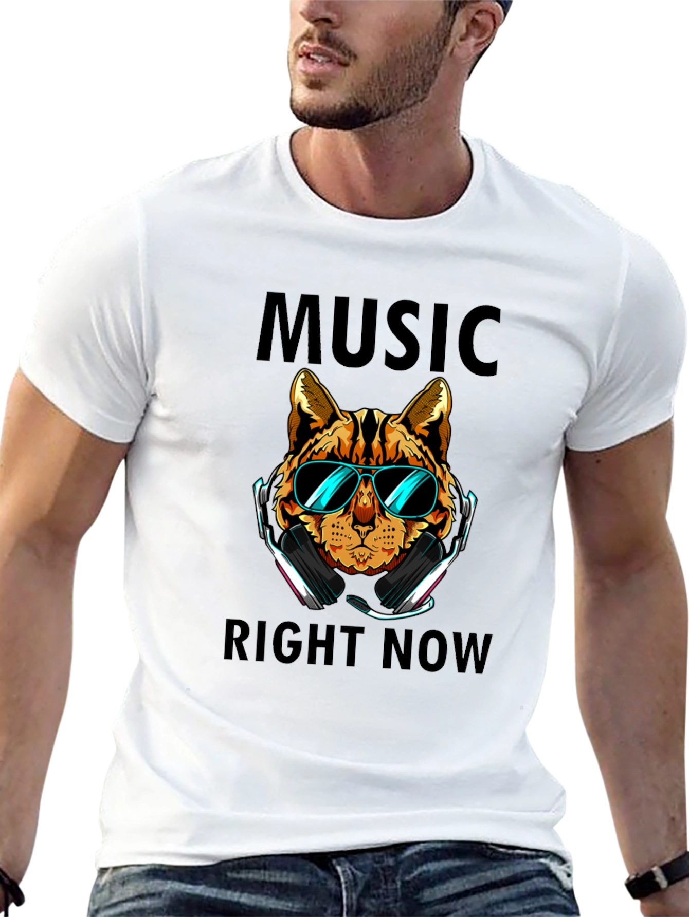 Cool Cat in Shades T-Shirt - Music Right Now