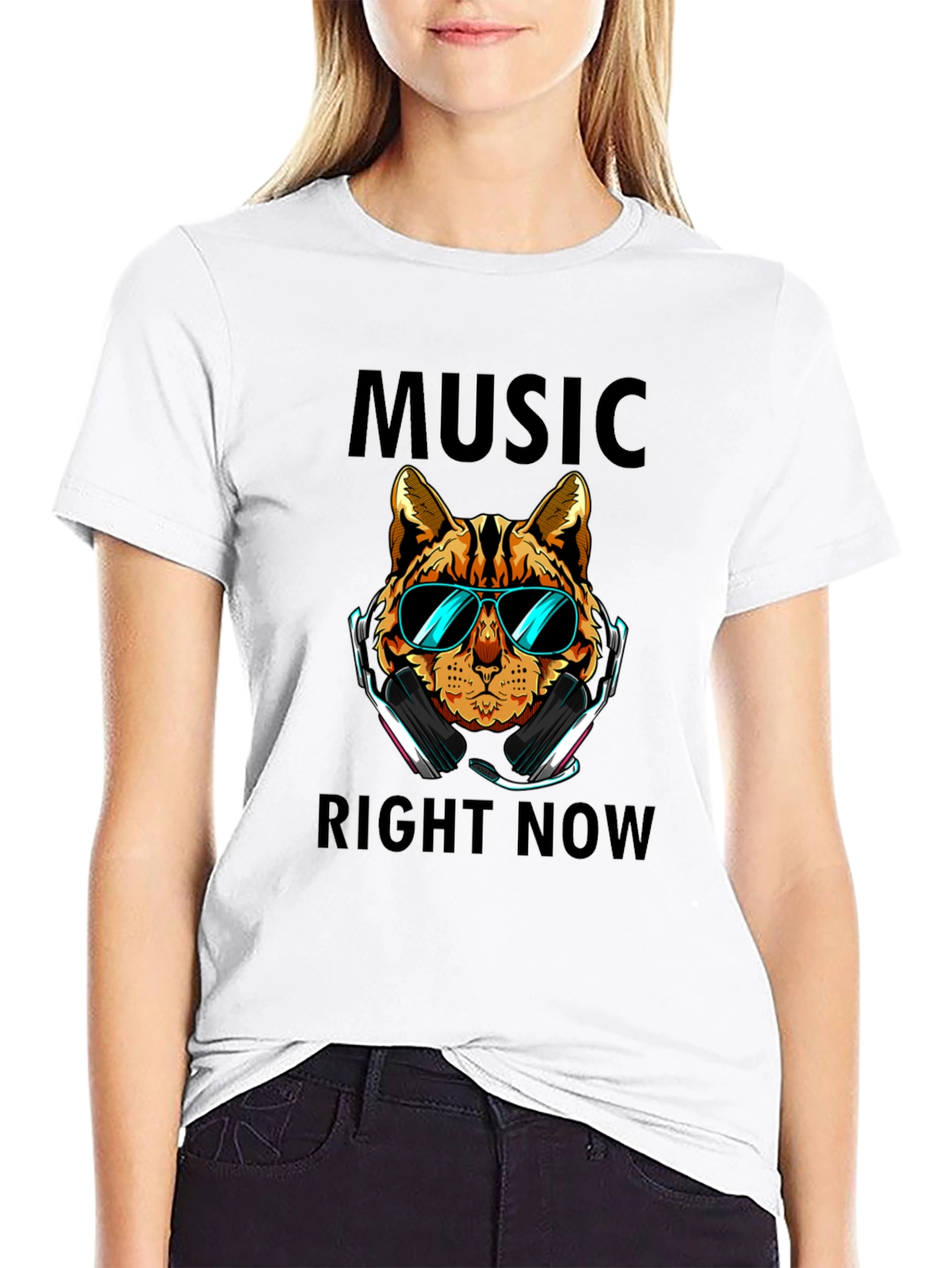 Cool Cat in Shades T-Shirt - Music Right Now