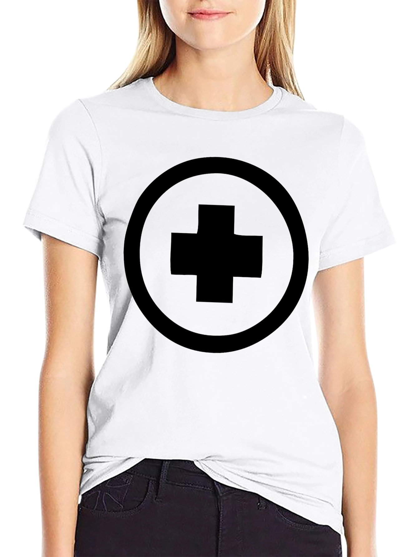 Black T-Shirt with Circle and Cross Design
